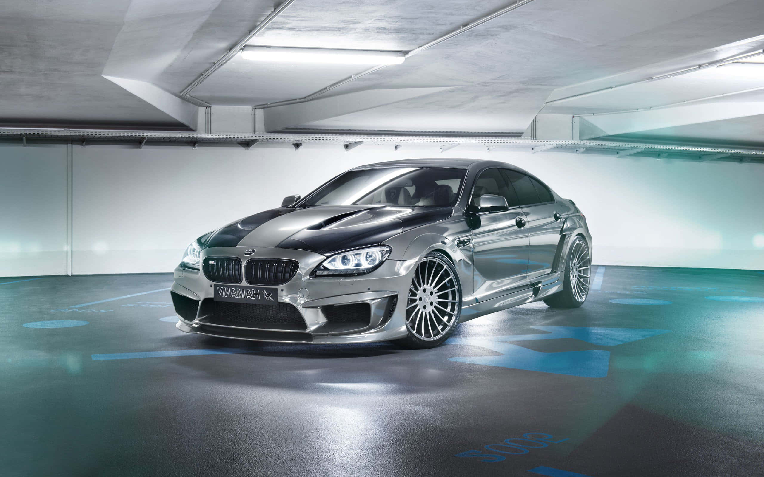 BMW M6, silver, black hood stripes, 2K Desktop Wallpaper