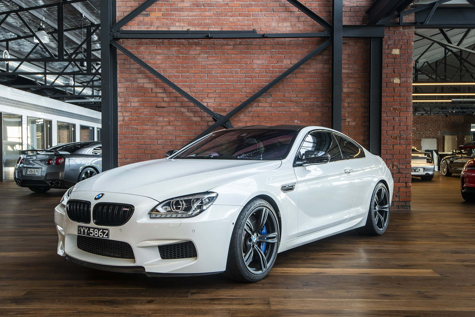 BMW M6, white, brick-walled garage, Full HD Desktop Wallpaper