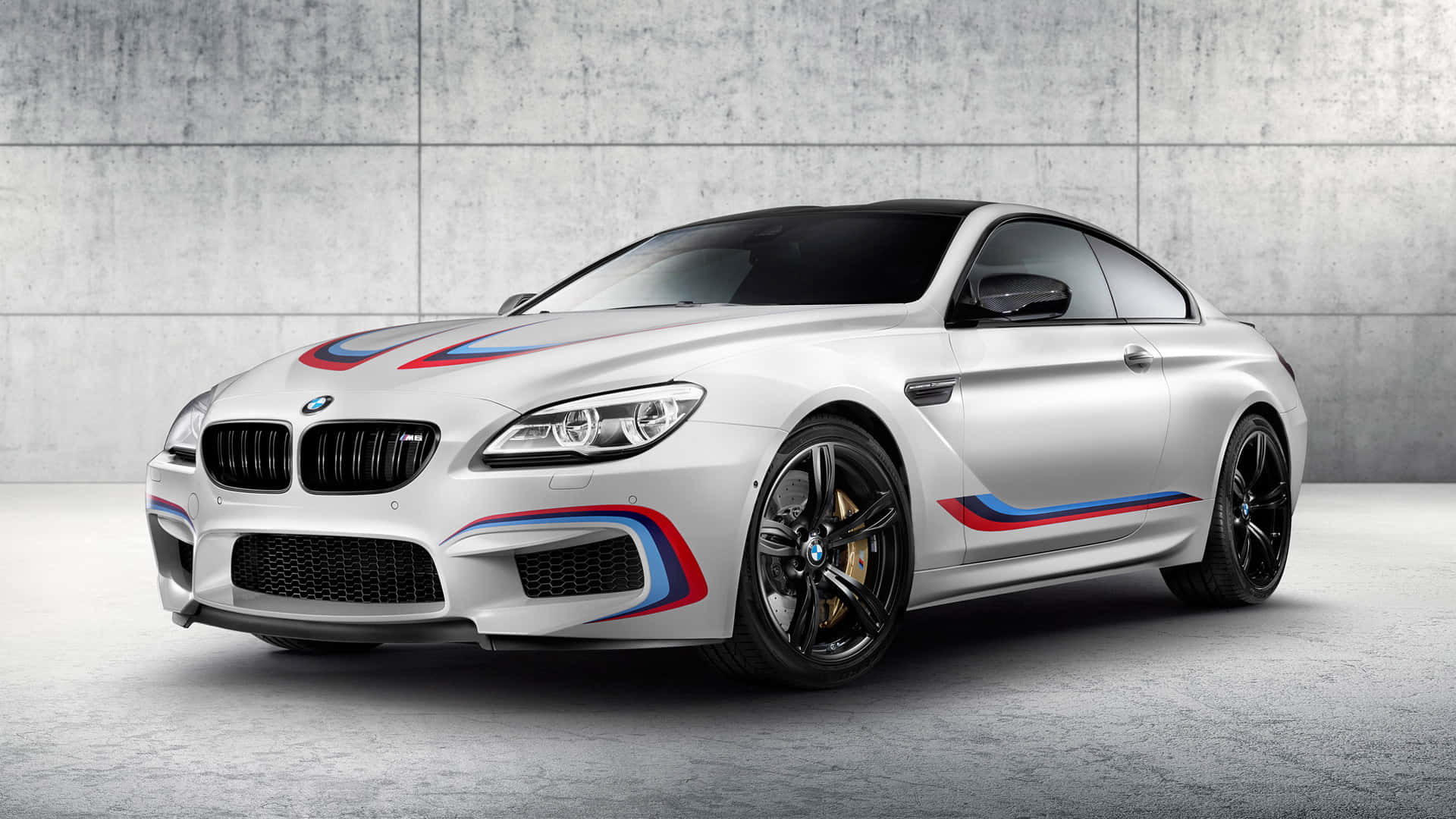 BMW M6, silver, blue red and white racing stripes, Full HD Desktop Wallpaper