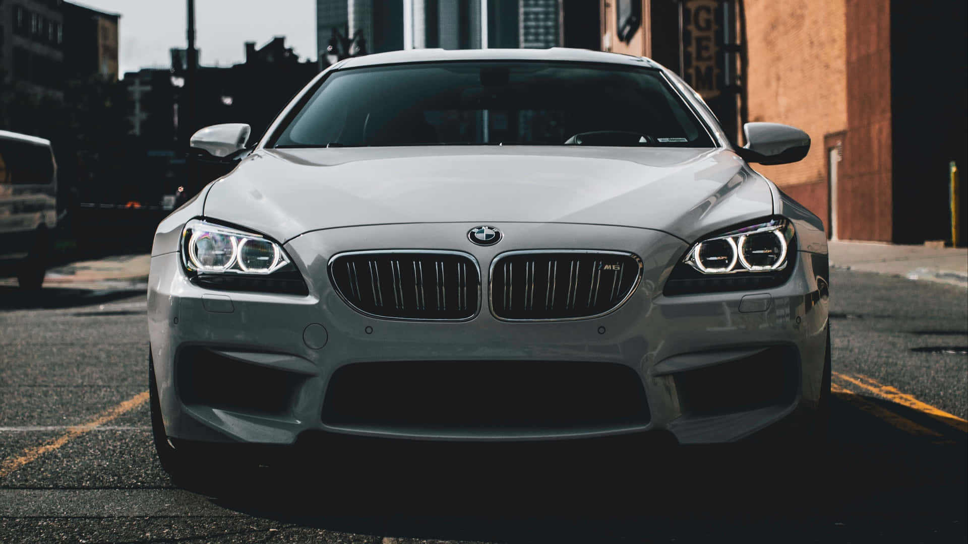 BMW M6, silver, glowing headlights, Full HD Desktop Wallpaper
