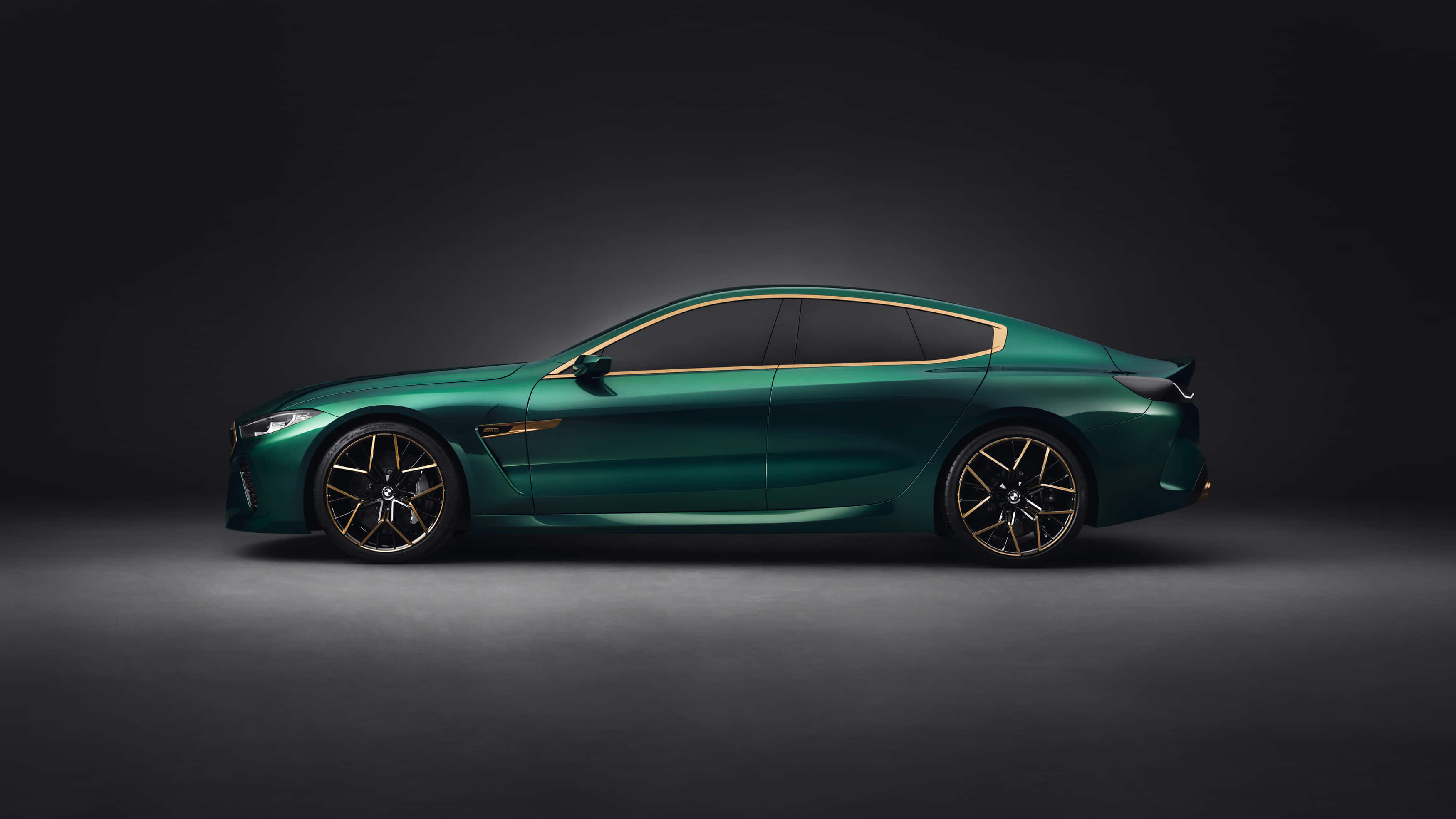 Bmw M8, emerald green, gold trim, 2K Desktop Wallpaper