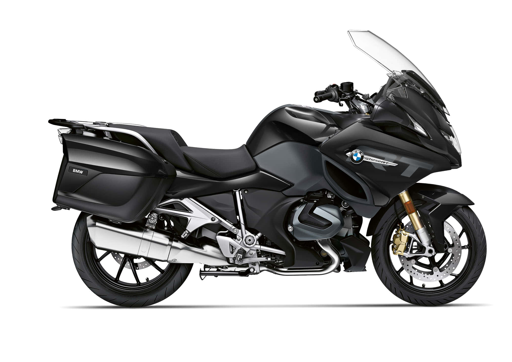 BMW Motorcycle, matte black, silver exhaust, Full HD Desktop Wallpaper