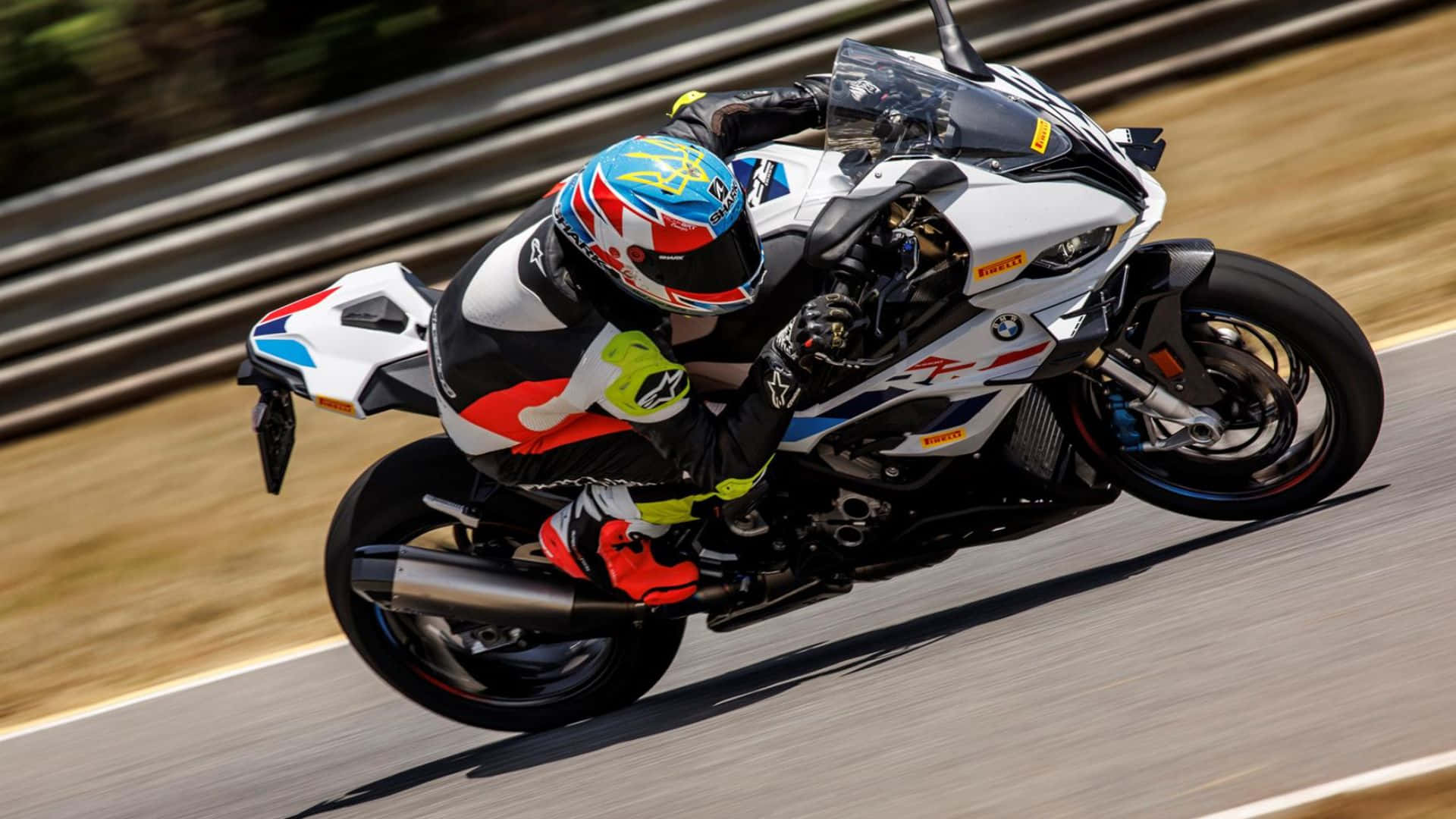 BMW S1000RR, racing action, white blue and red sport motorcycle, Full HD Desktop Wallpaper