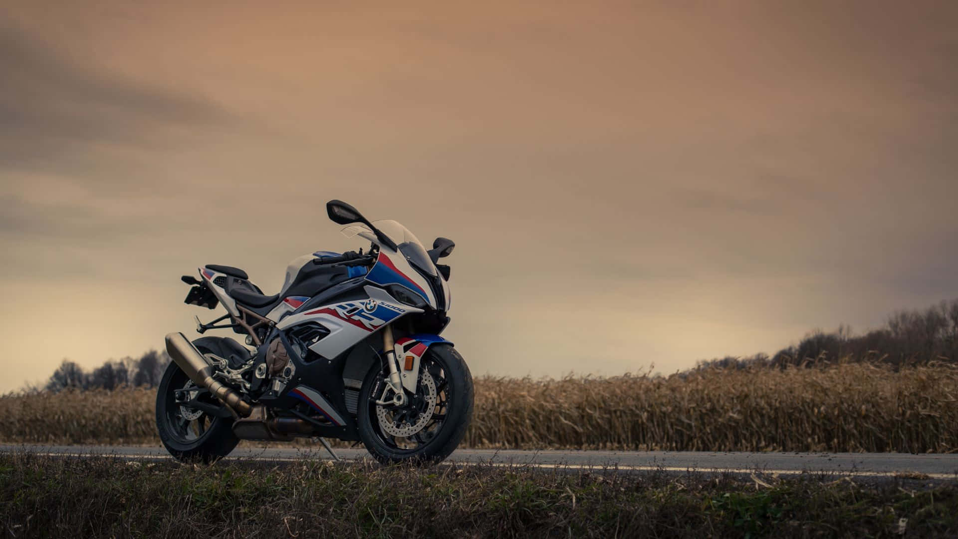 BMW S1000RR, blue white and red, rural road, Full HD Desktop Wallpaper