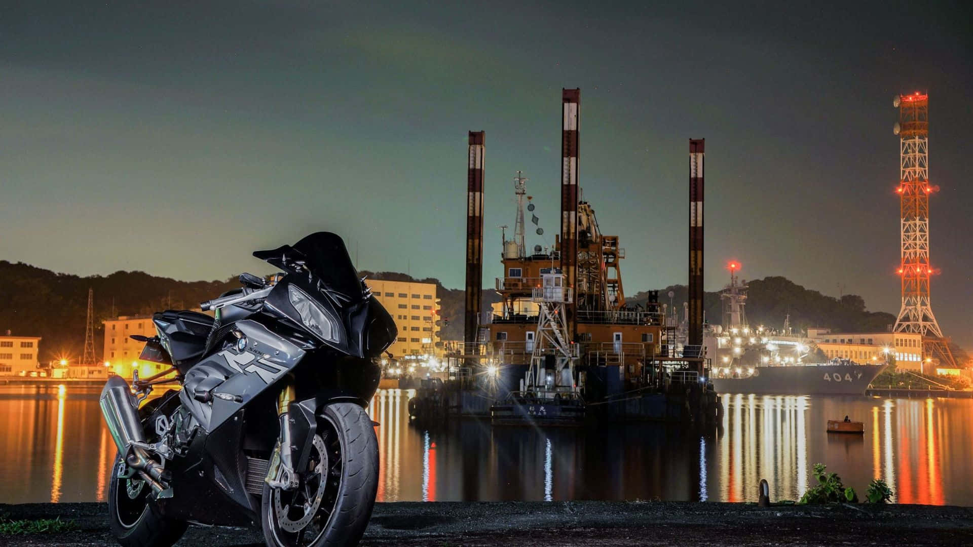 BMW S1000RR, night ride, waterfront pier, Full HD Desktop Wallpaper