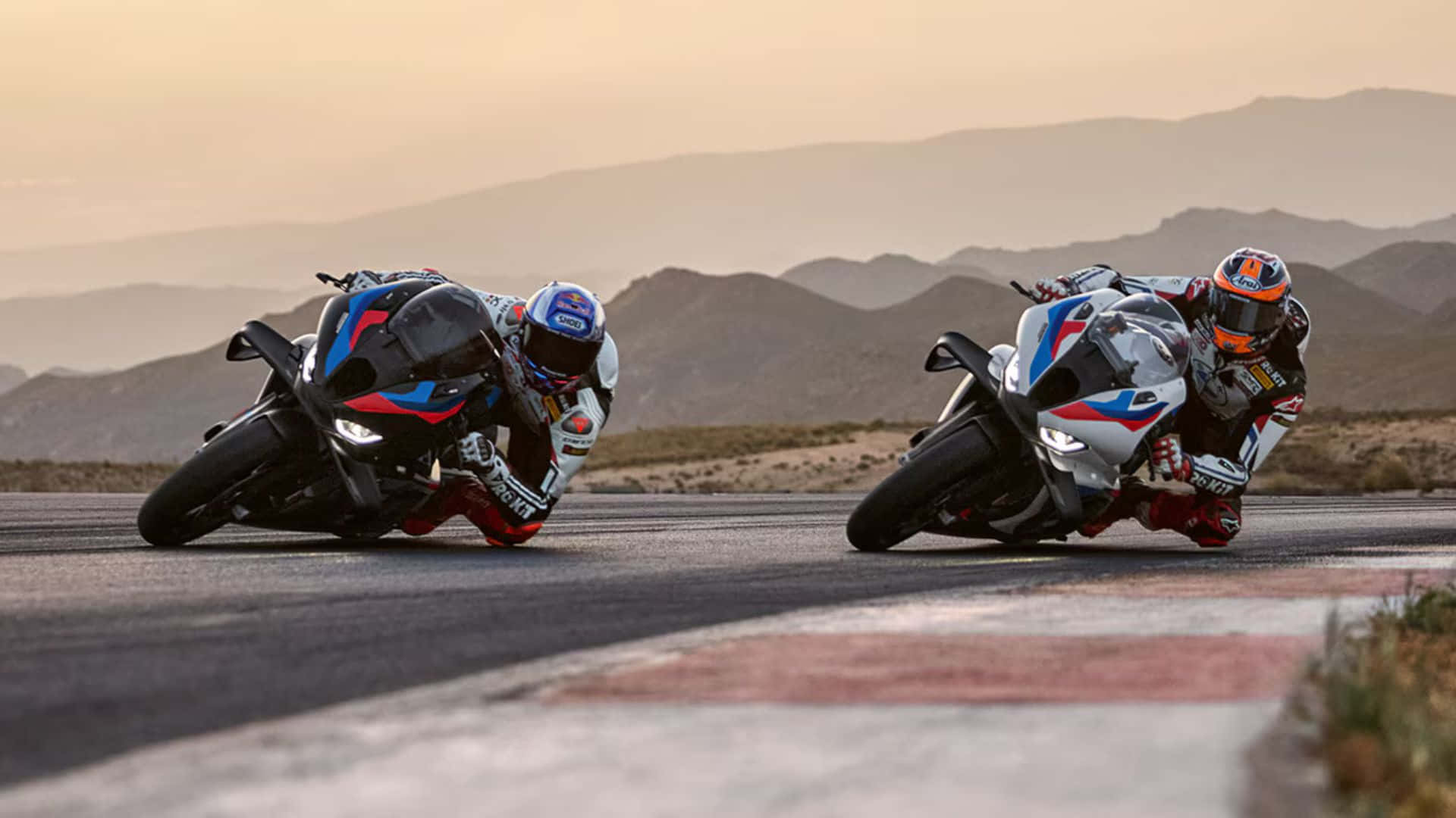 BMW S1000RR, desert racetrack, golden sunset, Full HD Desktop Wallpaper