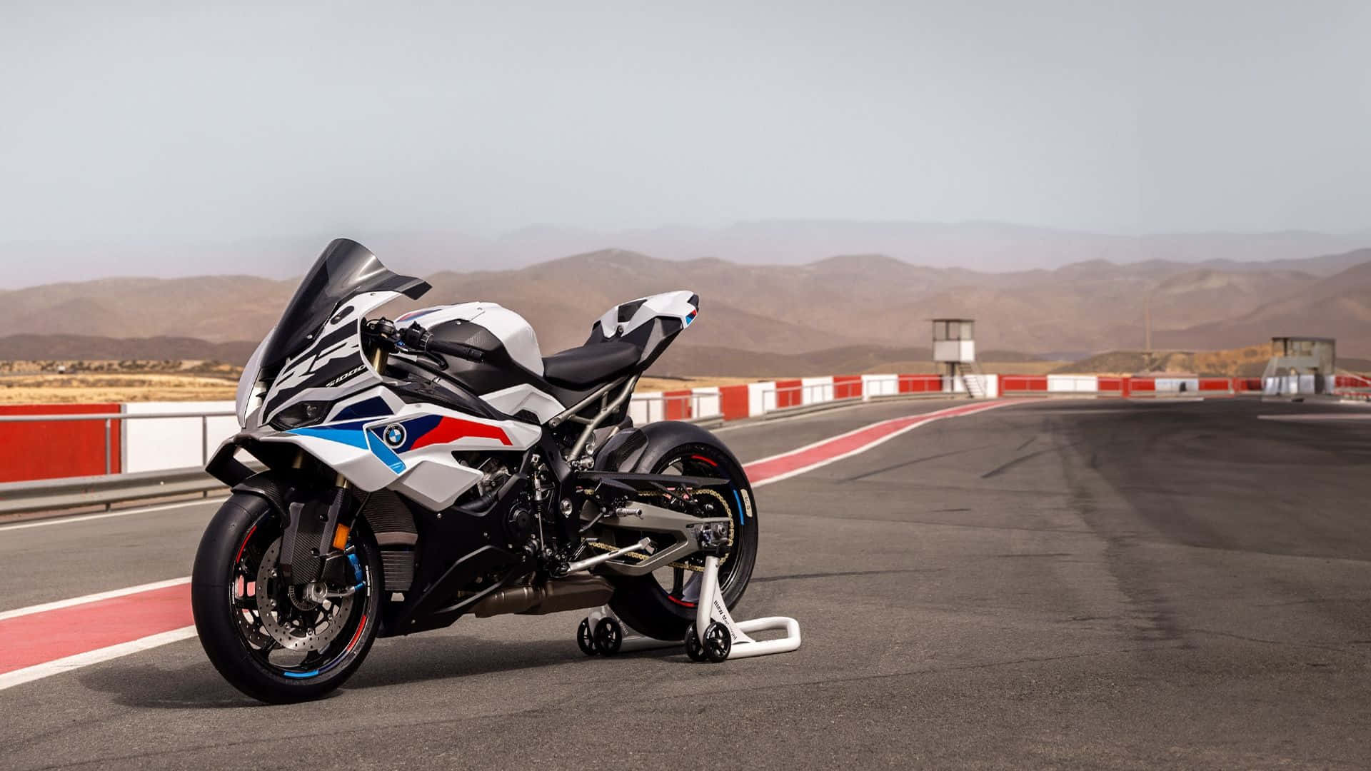 BMW S1000RR, race track, white blue and red, Full HD Desktop Wallpaper