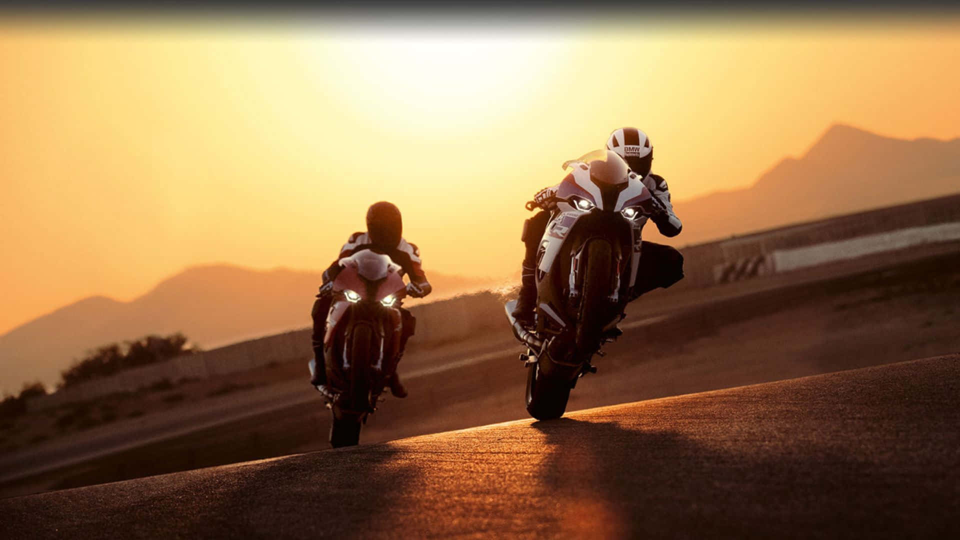 BMW S1000RR, desert track, golden sunset, Full HD Desktop Wallpaper