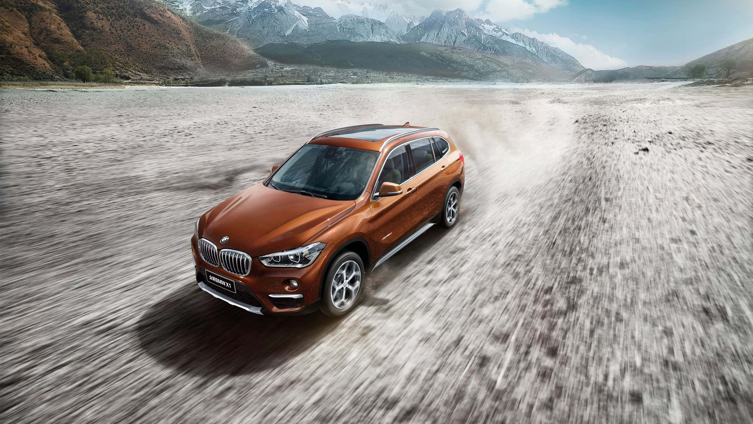 BMW X1, copper, dusty riverbed, 2K Desktop Wallpaper