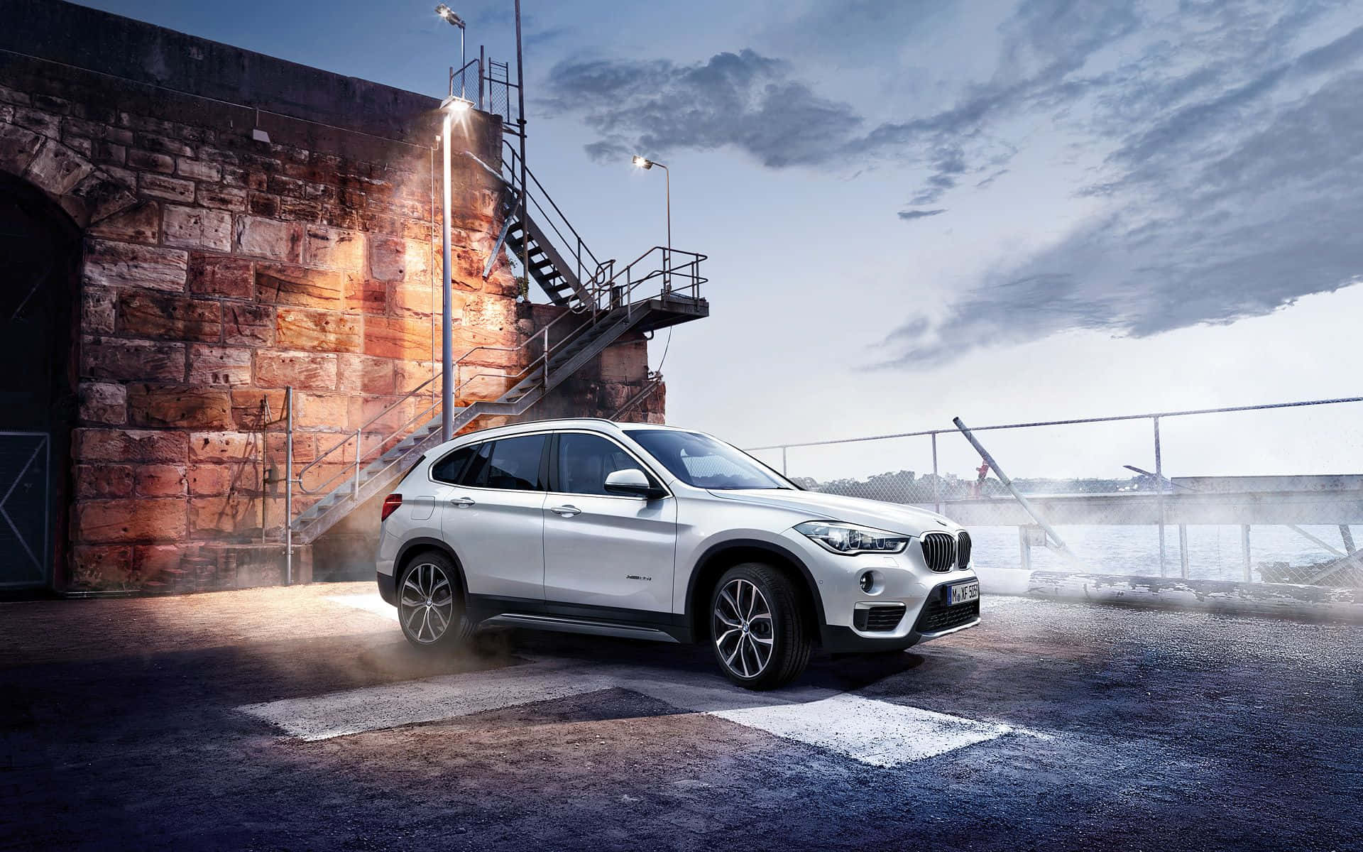 BMW X1, white, dusk, Full HD Desktop Wallpaper