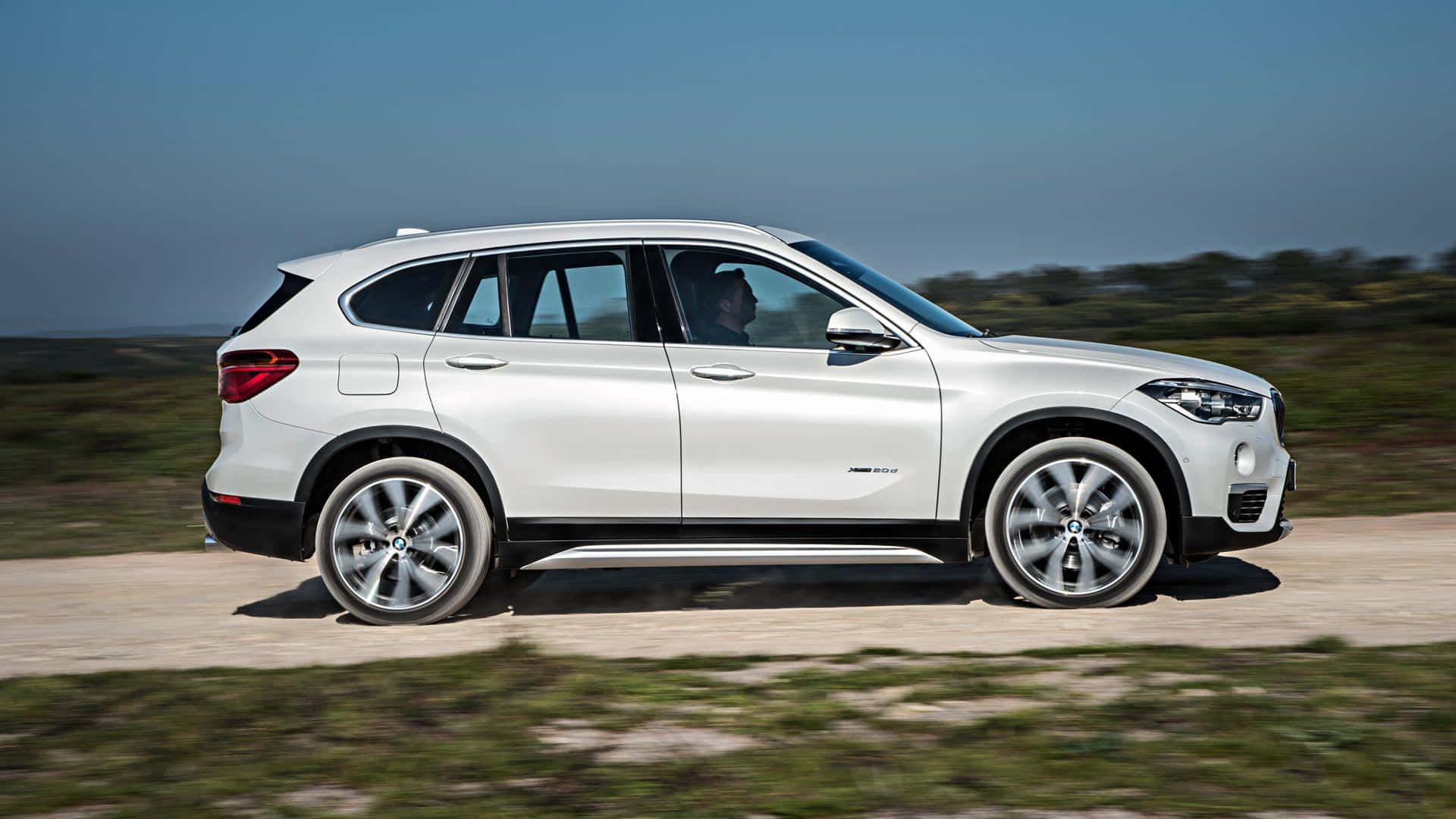 BMW X1, white, sunlit dirt road, Full HD Desktop Wallpaper