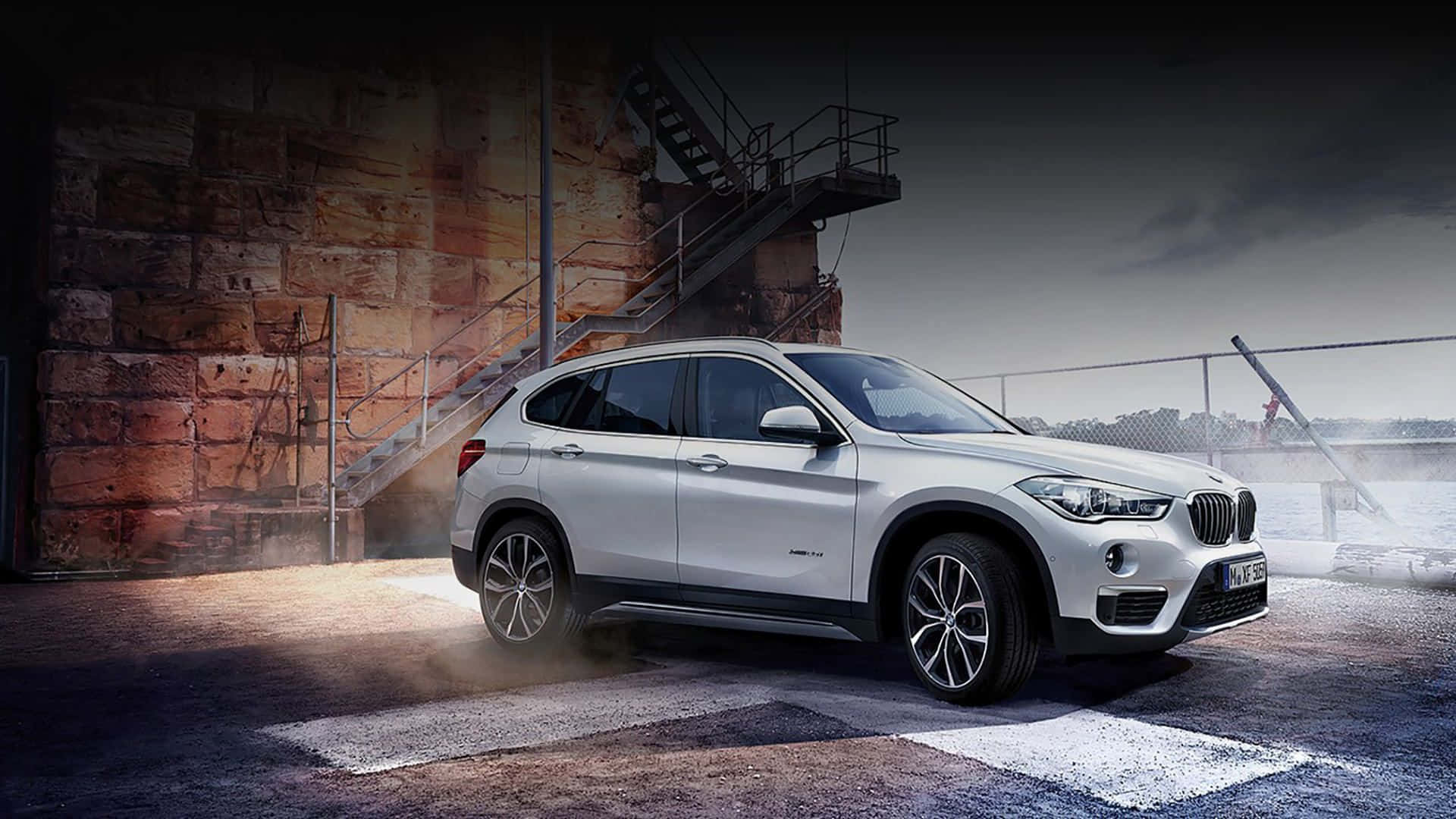 BMW X1, silver, industrial dock, Full HD Desktop Wallpaper