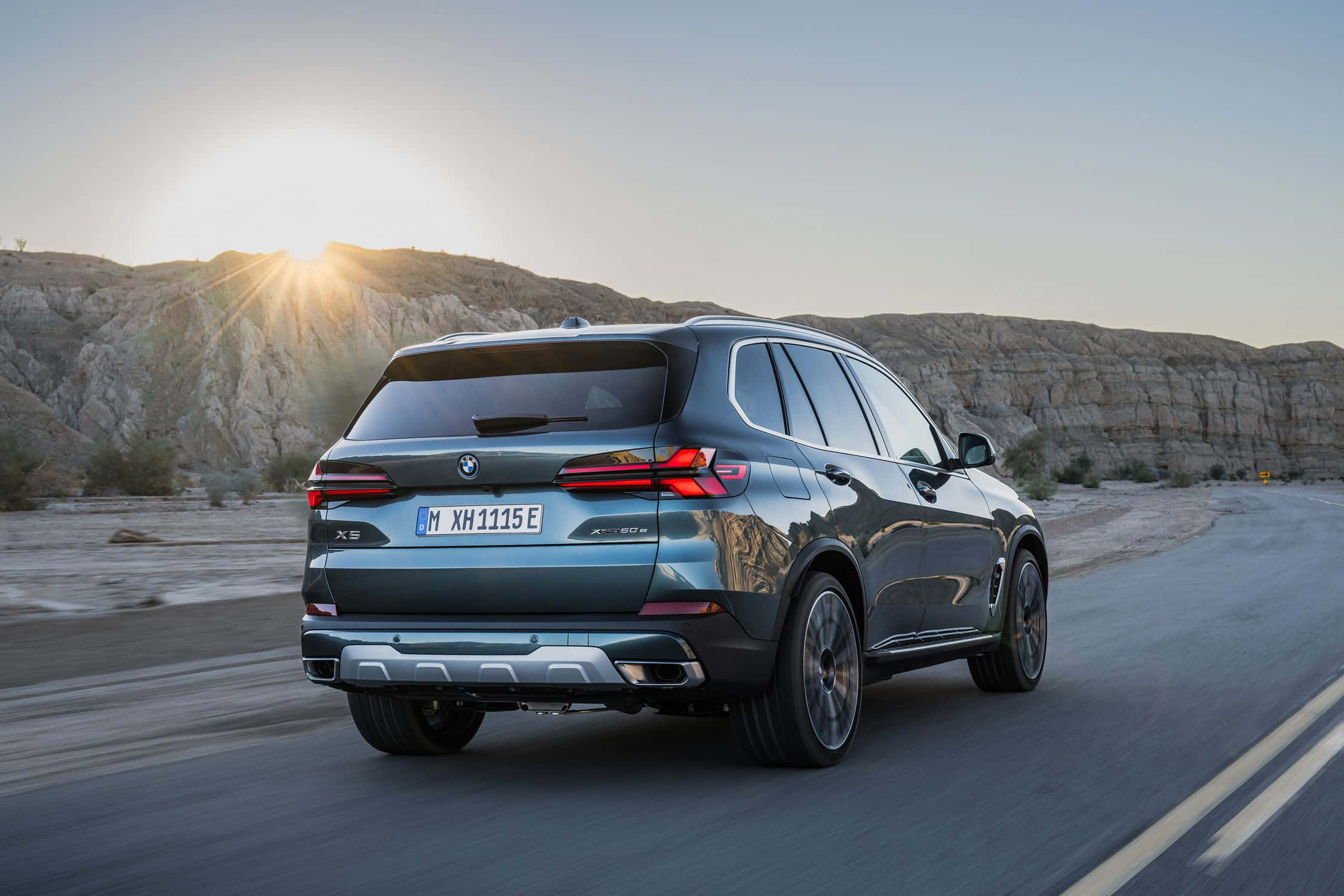 BMW X5, dark green, desert road, Full HD Desktop Wallpaper