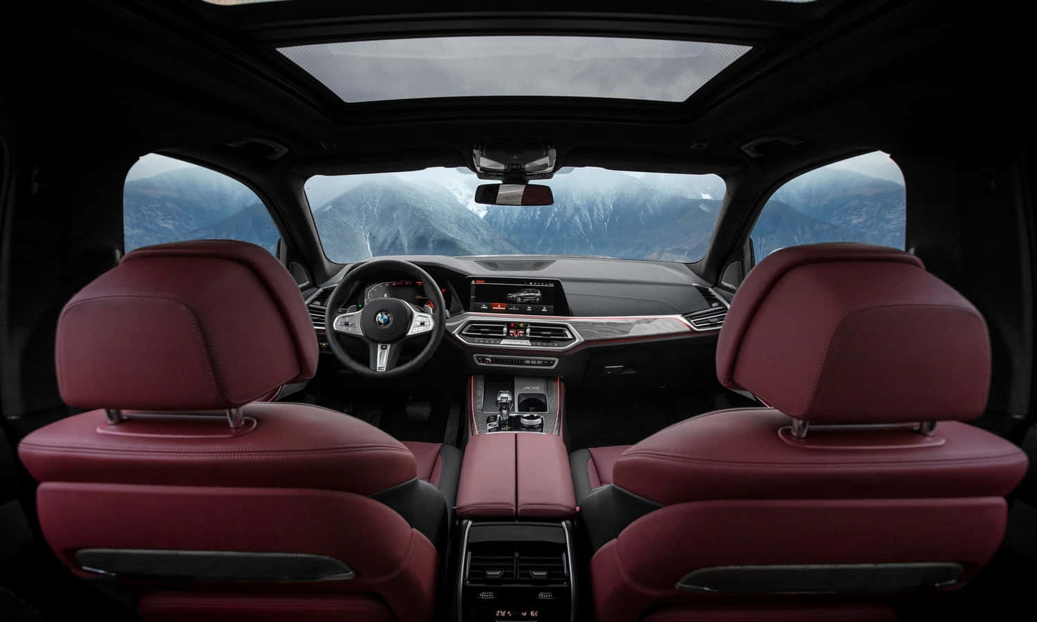 BMW X5, red leather seats, panoramic glass roof, HD Desktop Wallpaper