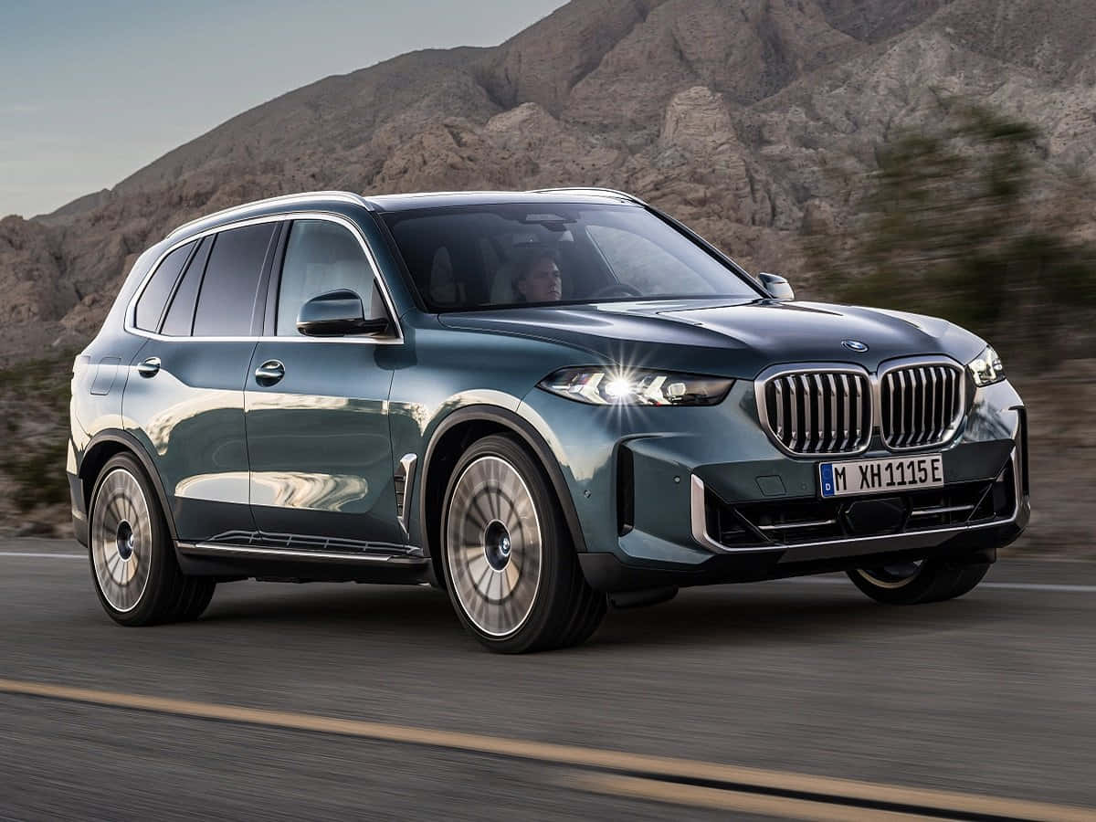 BMW X5, metallic blue, desert road, SD Desktop Wallpaper