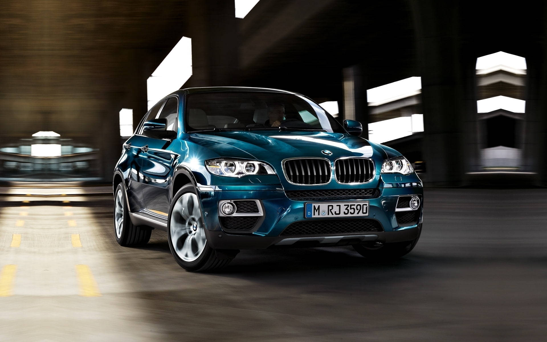 BMW X6 M, teal, modern tunnel, Full HD Desktop Wallpaper