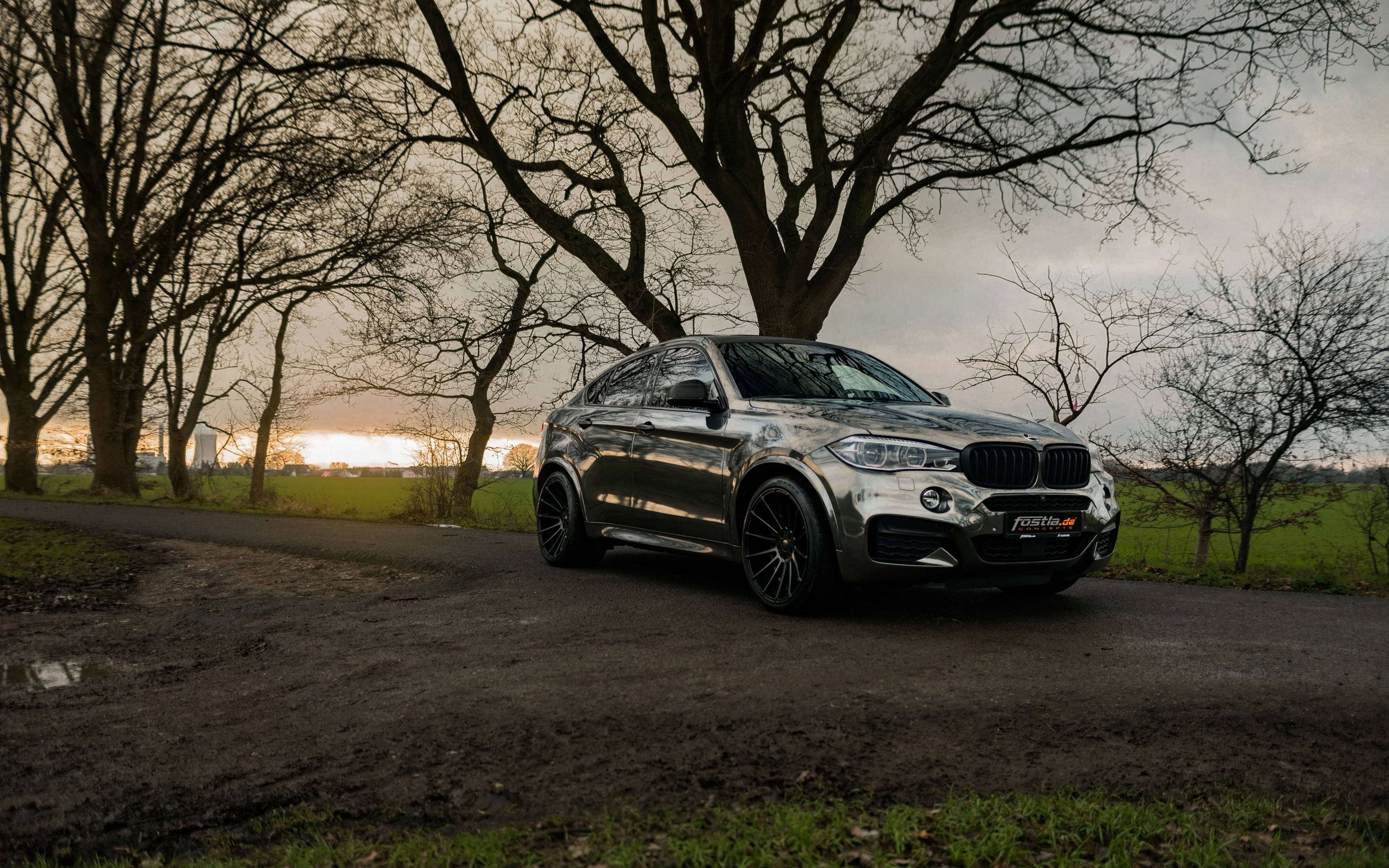 BMW X6 M, sundown, silver, 4K Desktop Wallpaper