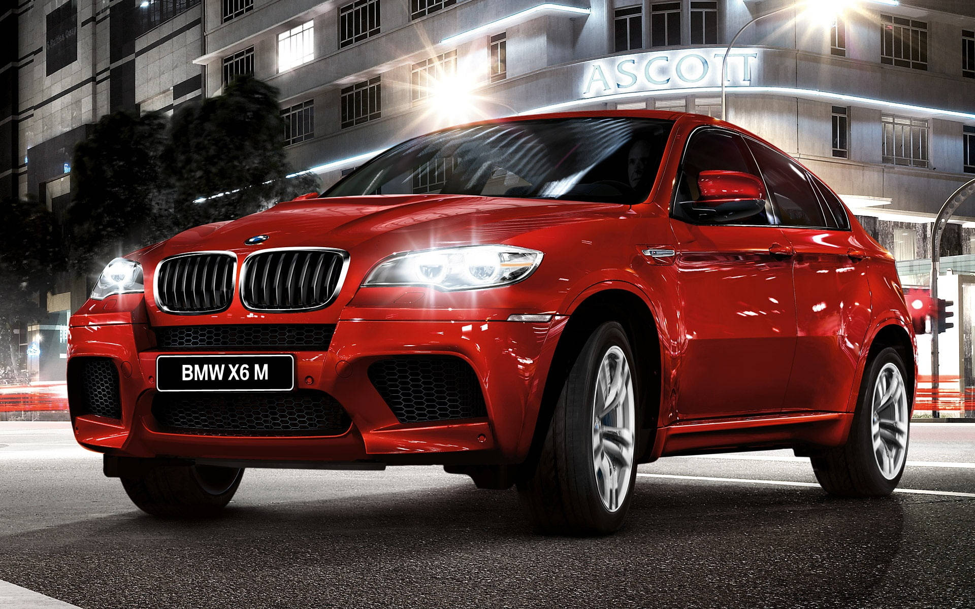 BMW X6 M, glossy red, city lights, Full HD Desktop Wallpaper