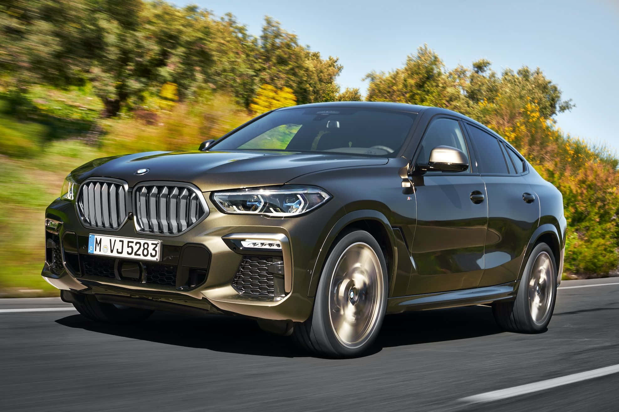 BMW X6, dark green, sunlit road, Full HD Desktop Wallpaper