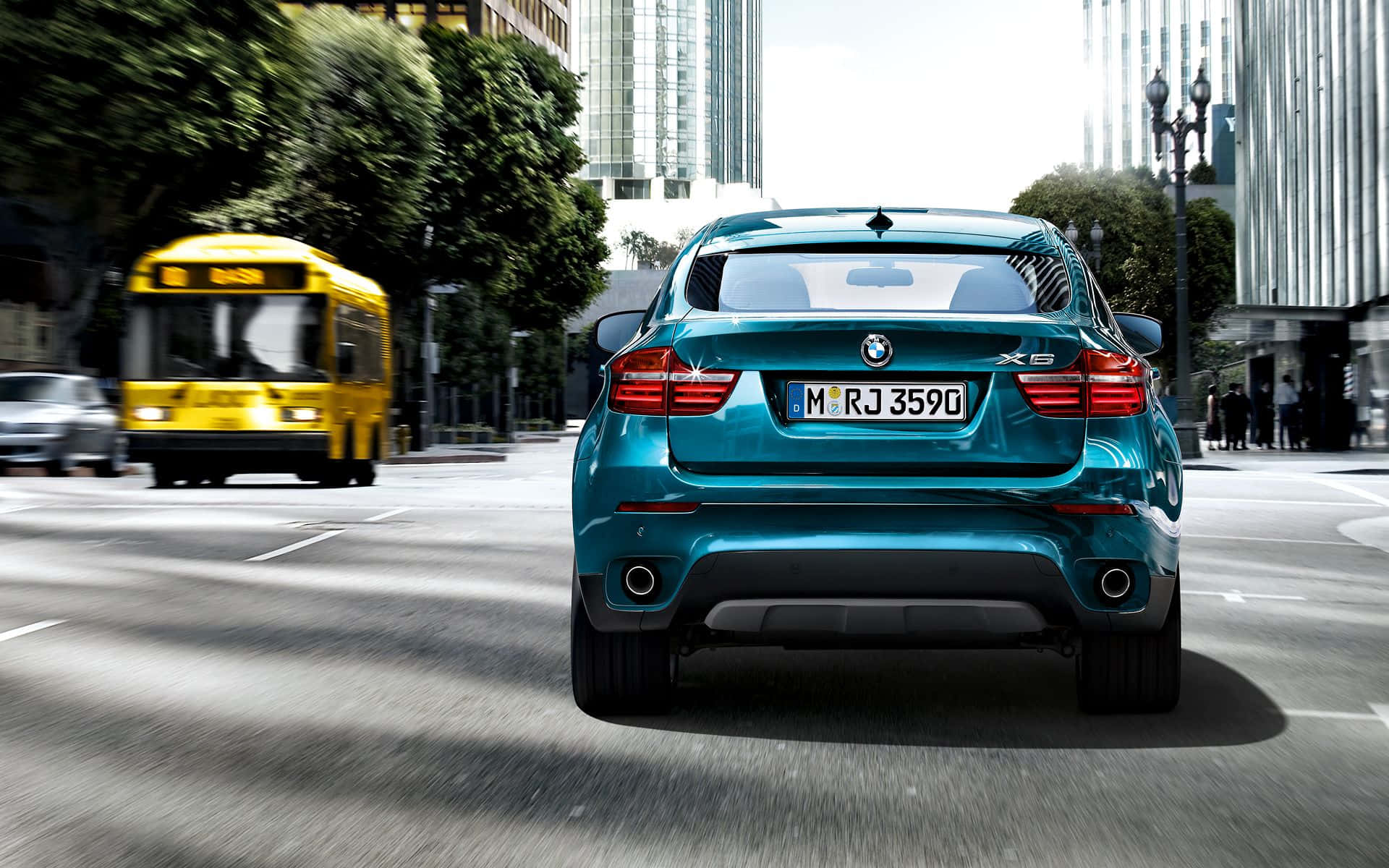 BMW X6, teal, sunlit city street, Full HD Desktop Wallpaper