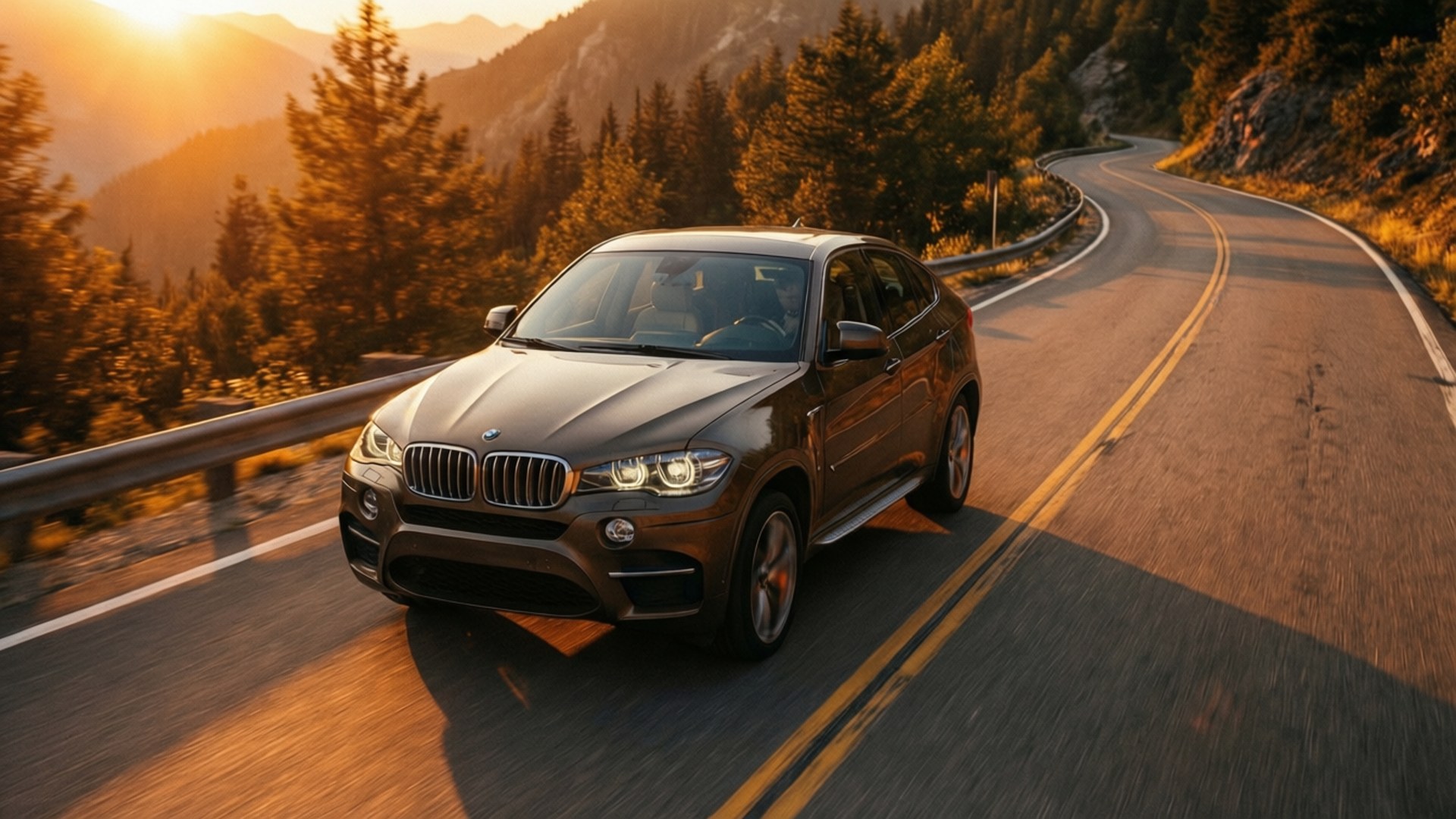 BMW X6, mountain road, golden hour, Full HD Desktop Wallpaper