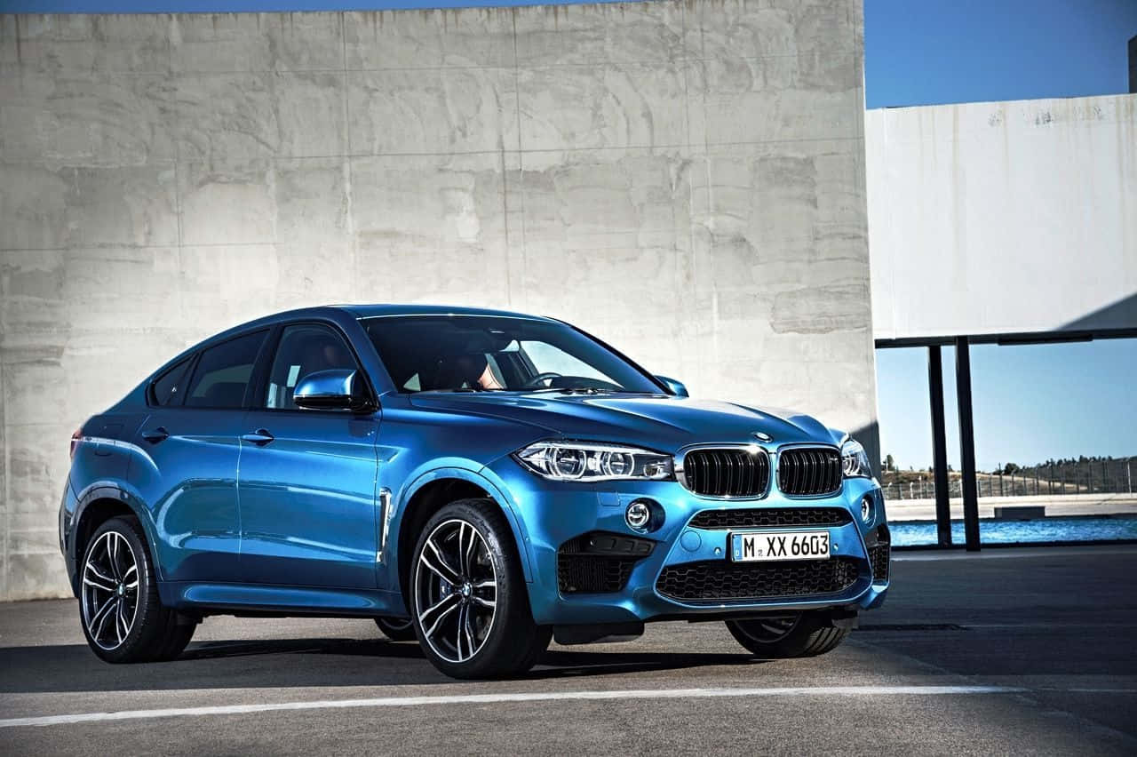 BMW X6 M, metallic blue, minimalist concrete wall, HD Desktop Wallpaper