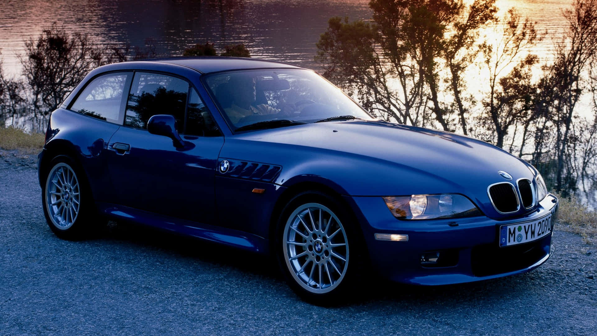 BMW Z3, blue, golden sunset, Full HD Desktop Wallpaper
