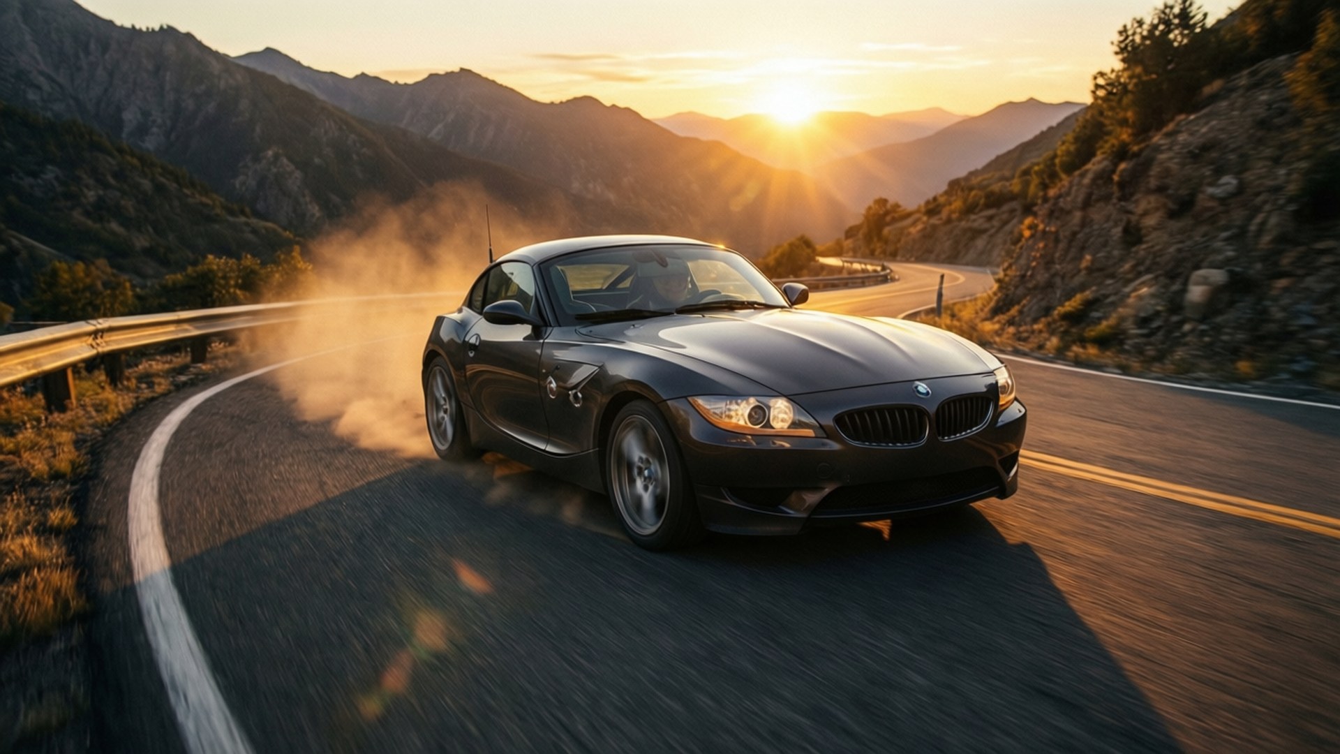 BMW Z4, mountain curves, golden hour, Full HD Desktop Wallpaper