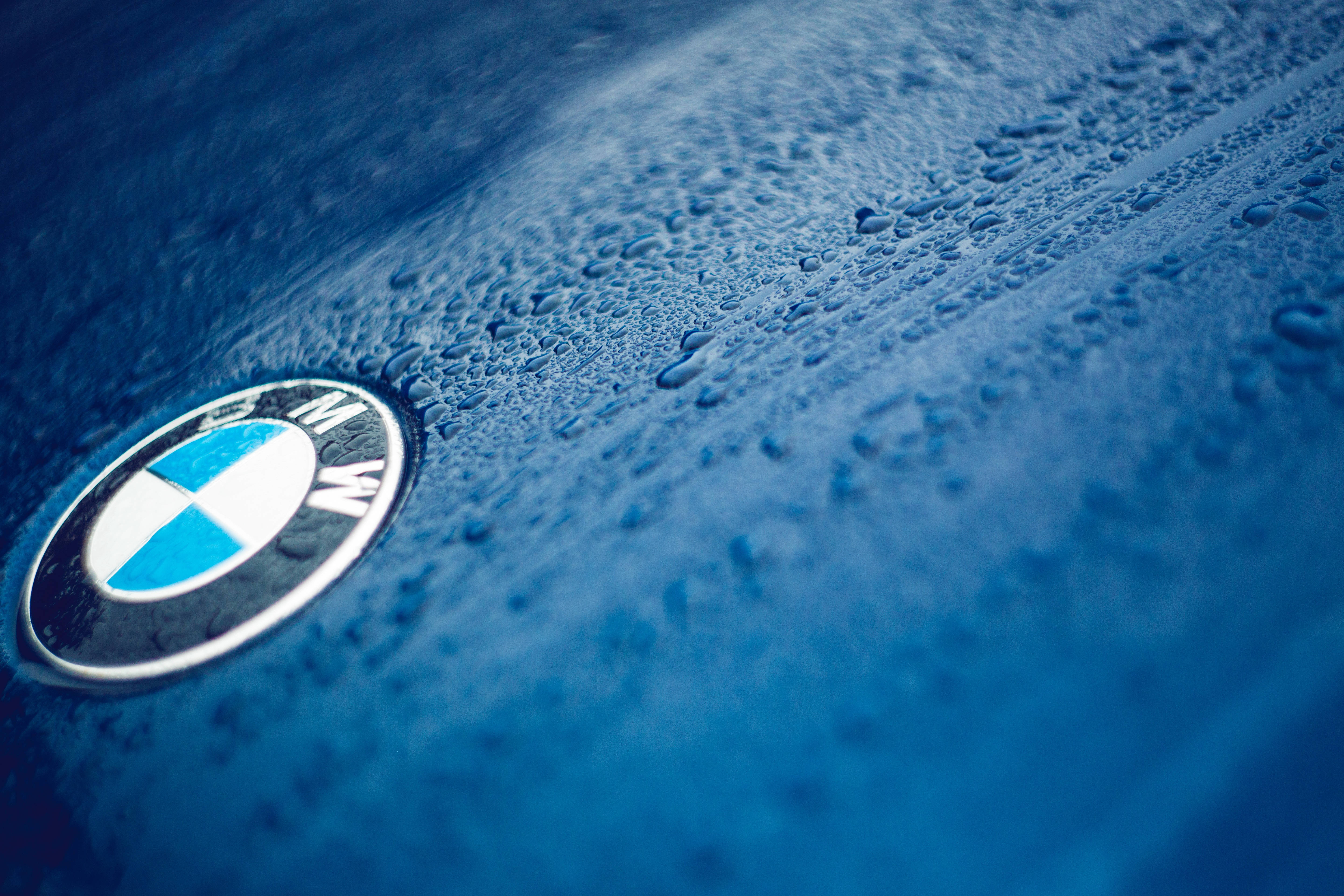 BMW, blue car, wet blue car hood, 5K Desktop Wallpaper