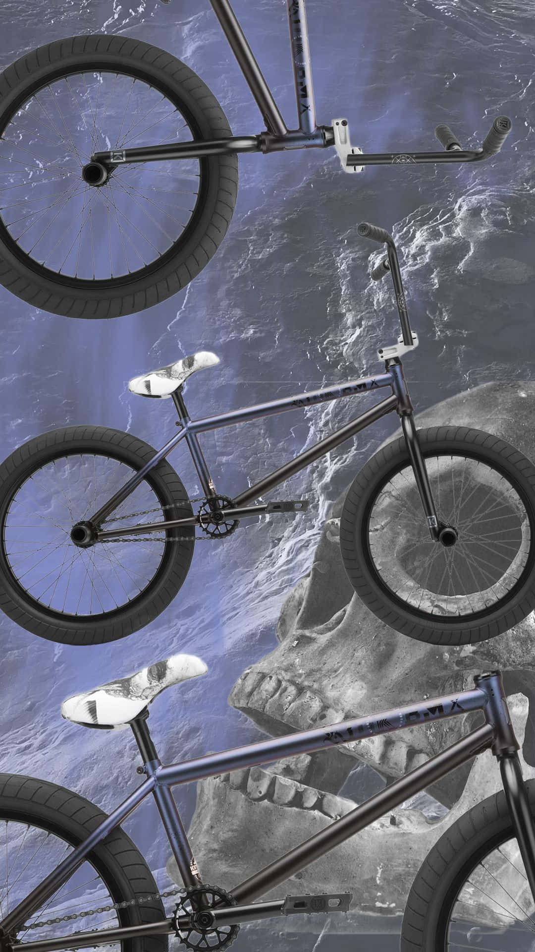 BMX, metallic, blue and gray skull background, Full HD Phone Wallpaper