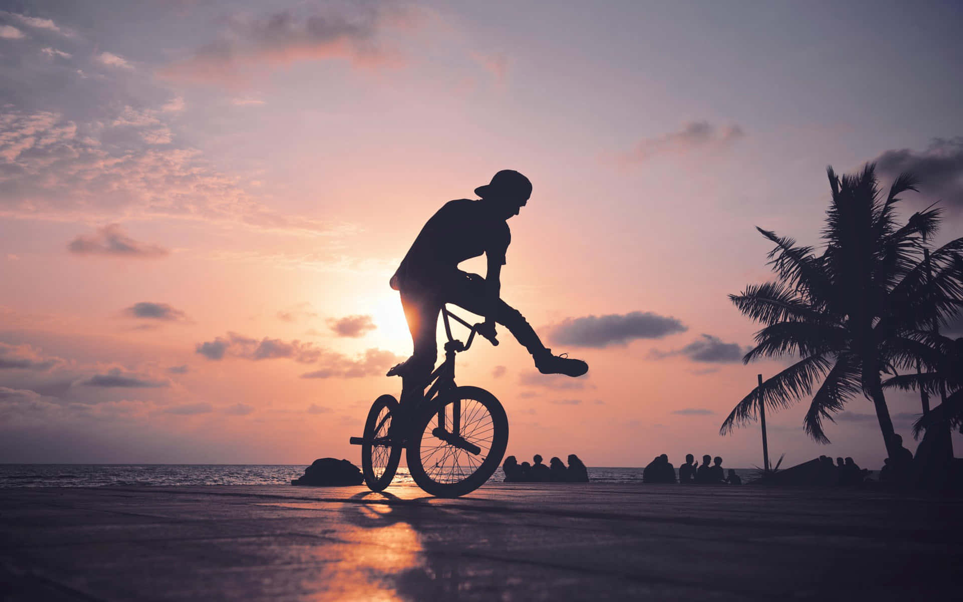 bmx, beach, sunset, Full HD Desktop Wallpaper