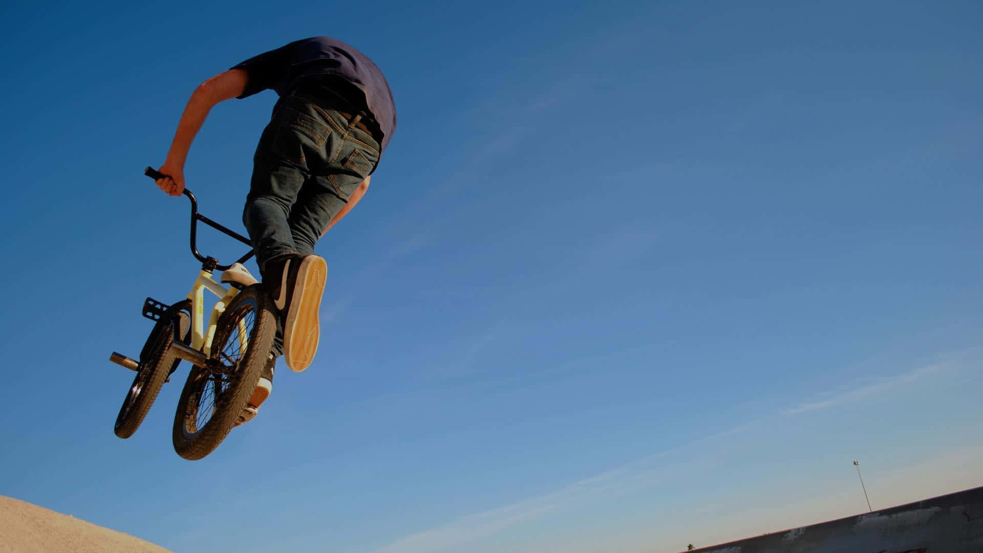 bmx, concrete ramp, clear blue sky, Full HD Desktop Wallpaper