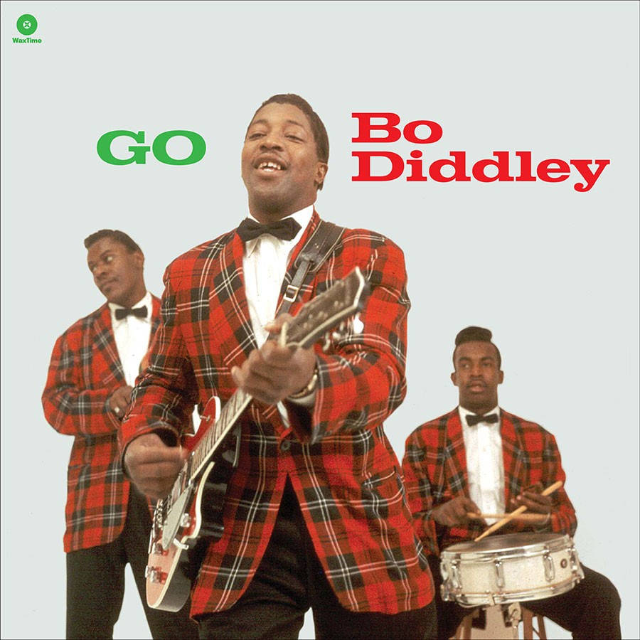 Bo Diddley, red plaid suits, green and red text, SD Desktop Wallpaper