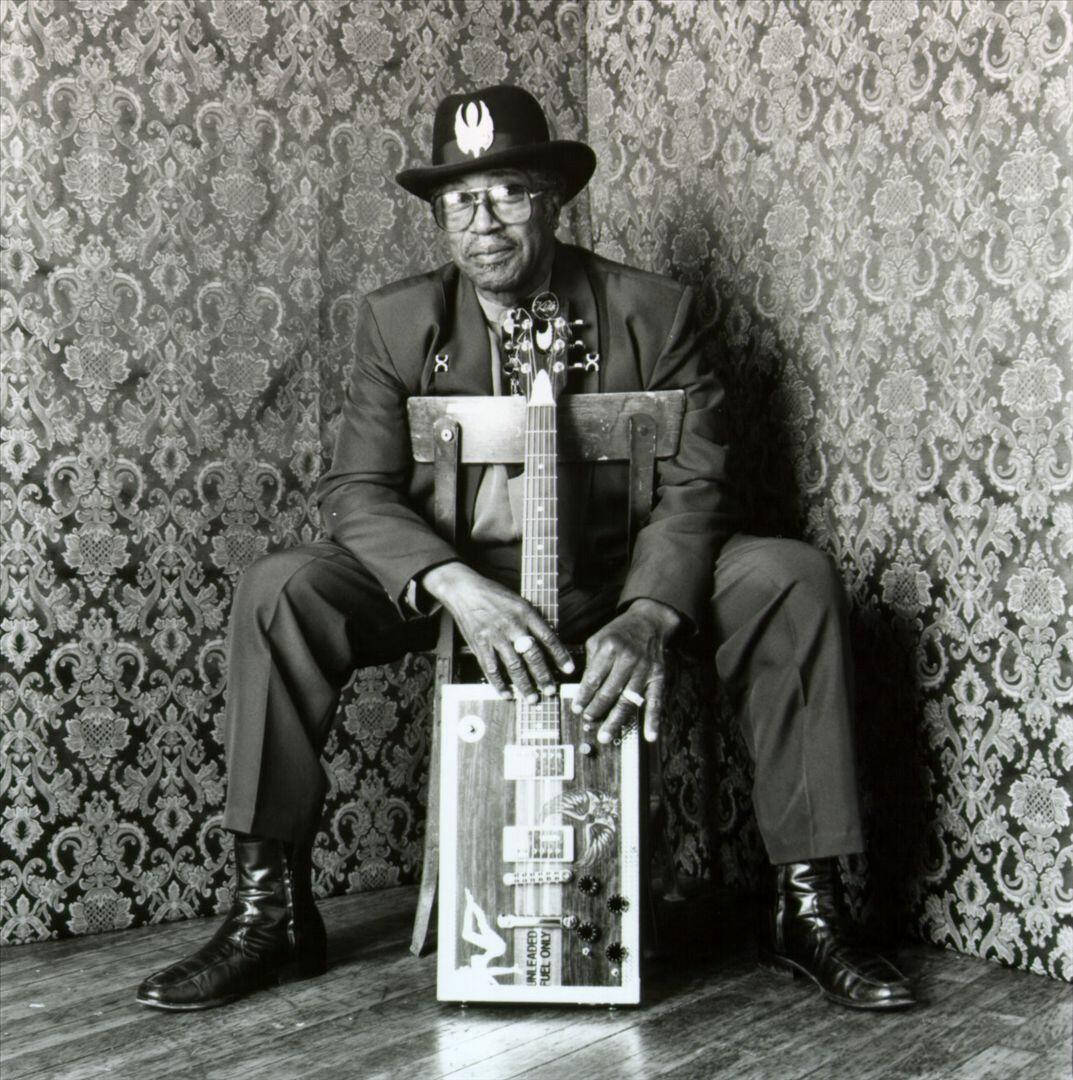 Bo Diddley, custom guitar, ornate wallpaper, SD Phone Wallpaper