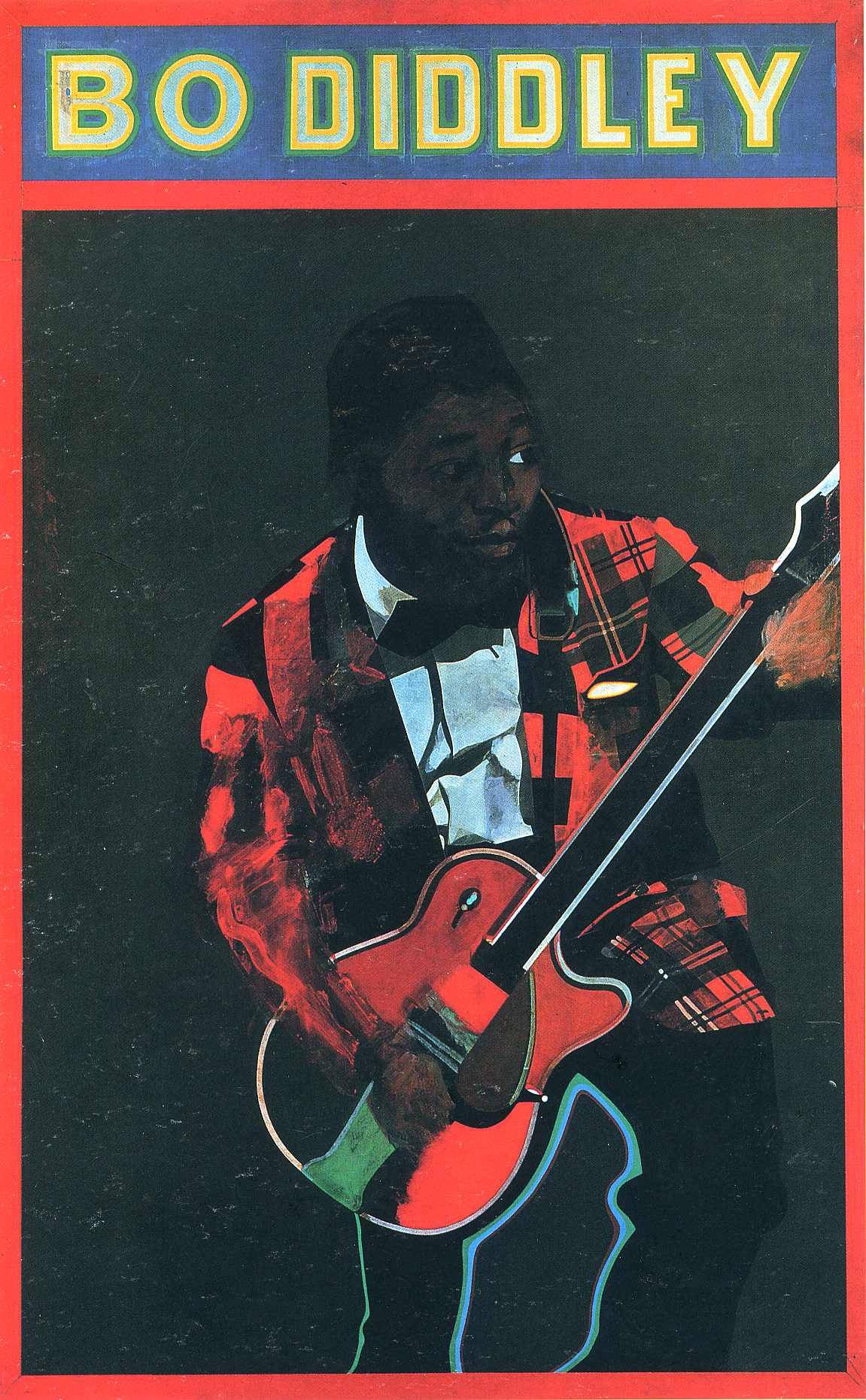 Bo Diddley, red electric guitar, vintage poster, HD Phone Wallpaper