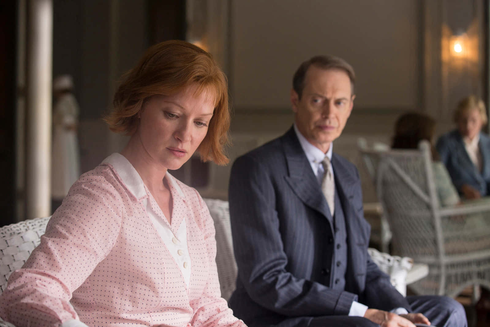 Boardwalk Empire, pink polka-dot blouse, pinstripe suit, HD Desktop Wallpaper