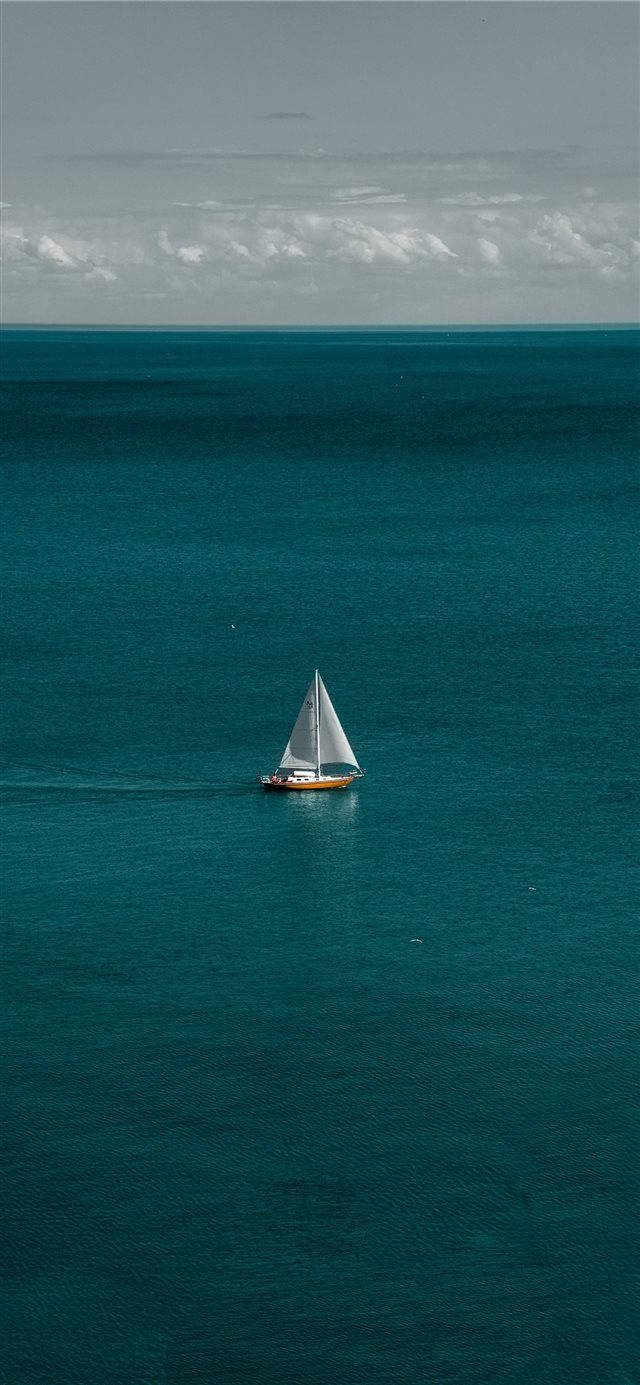 sailboat, white sails, teal ocean, HD Phone Wallpaper
