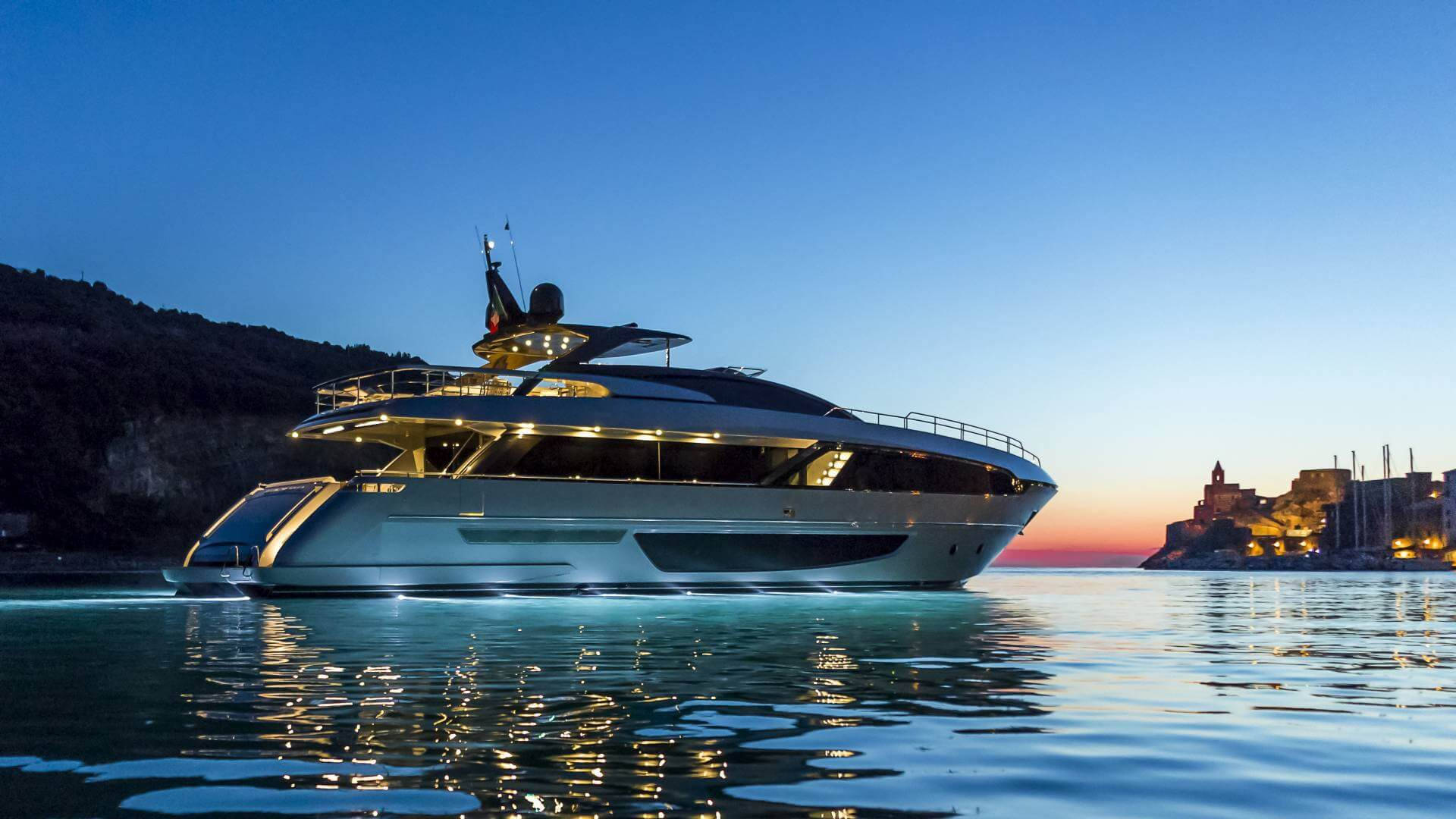 private sea yacht, calm waters, dusk, Full HD Desktop Wallpaper