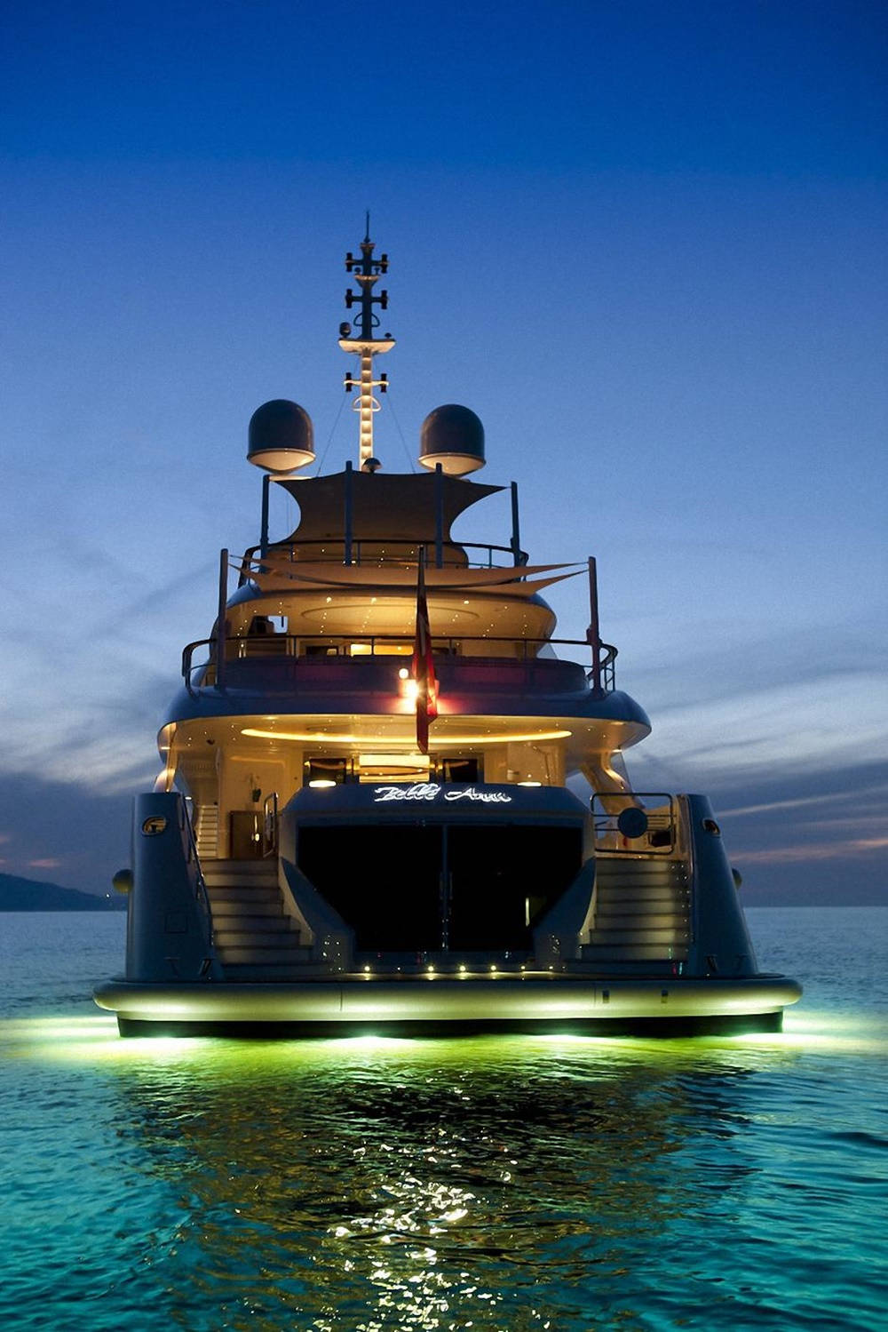 yacht, neon green lights, underwater lights, HD Phone Wallpaper