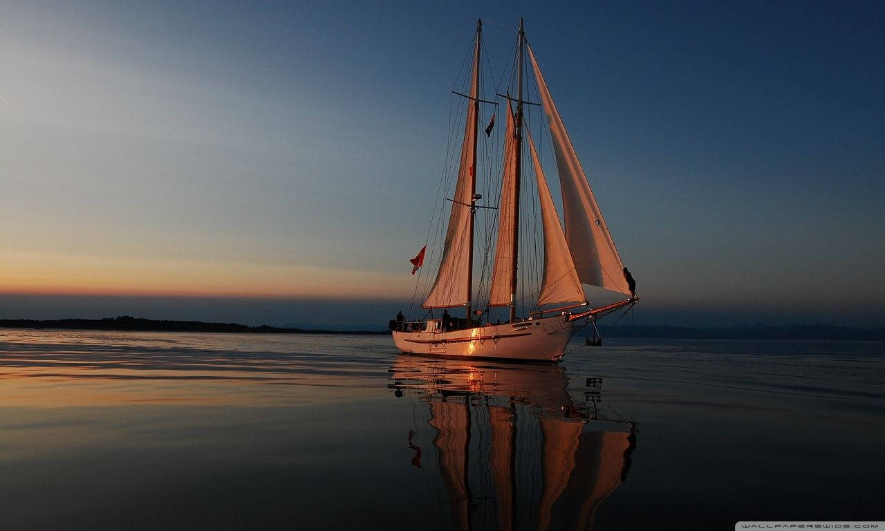 sailing white boat, tall ship, sunset, HD Desktop Wallpaper