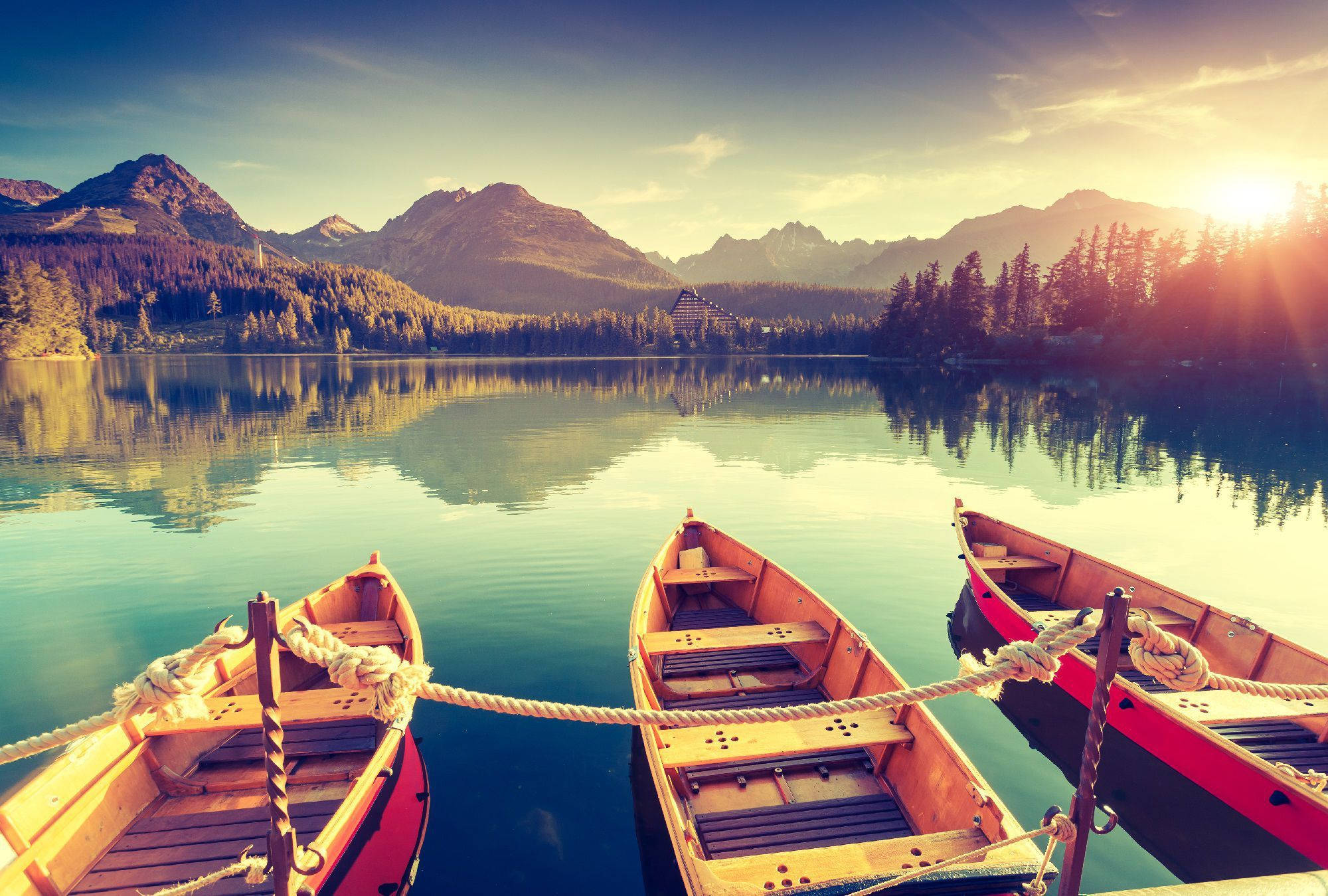 lake boat, dusk, calm lake, Full HD Desktop Wallpaper