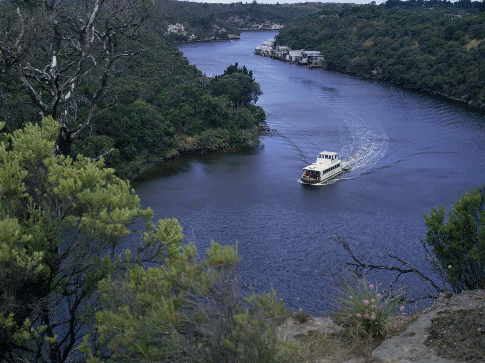 riverboat, tranquil waters, deep blue water, HD Desktop Wallpaper