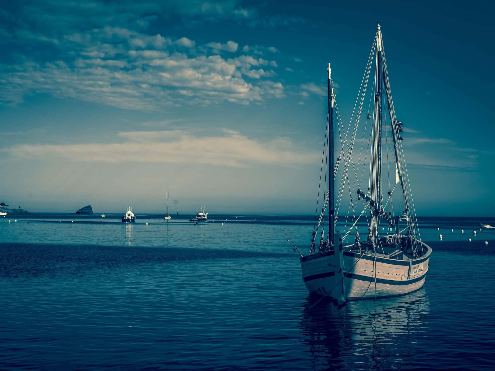 White Boat, calm blue waters, cloudy sky, Full HD Desktop Wallpaper