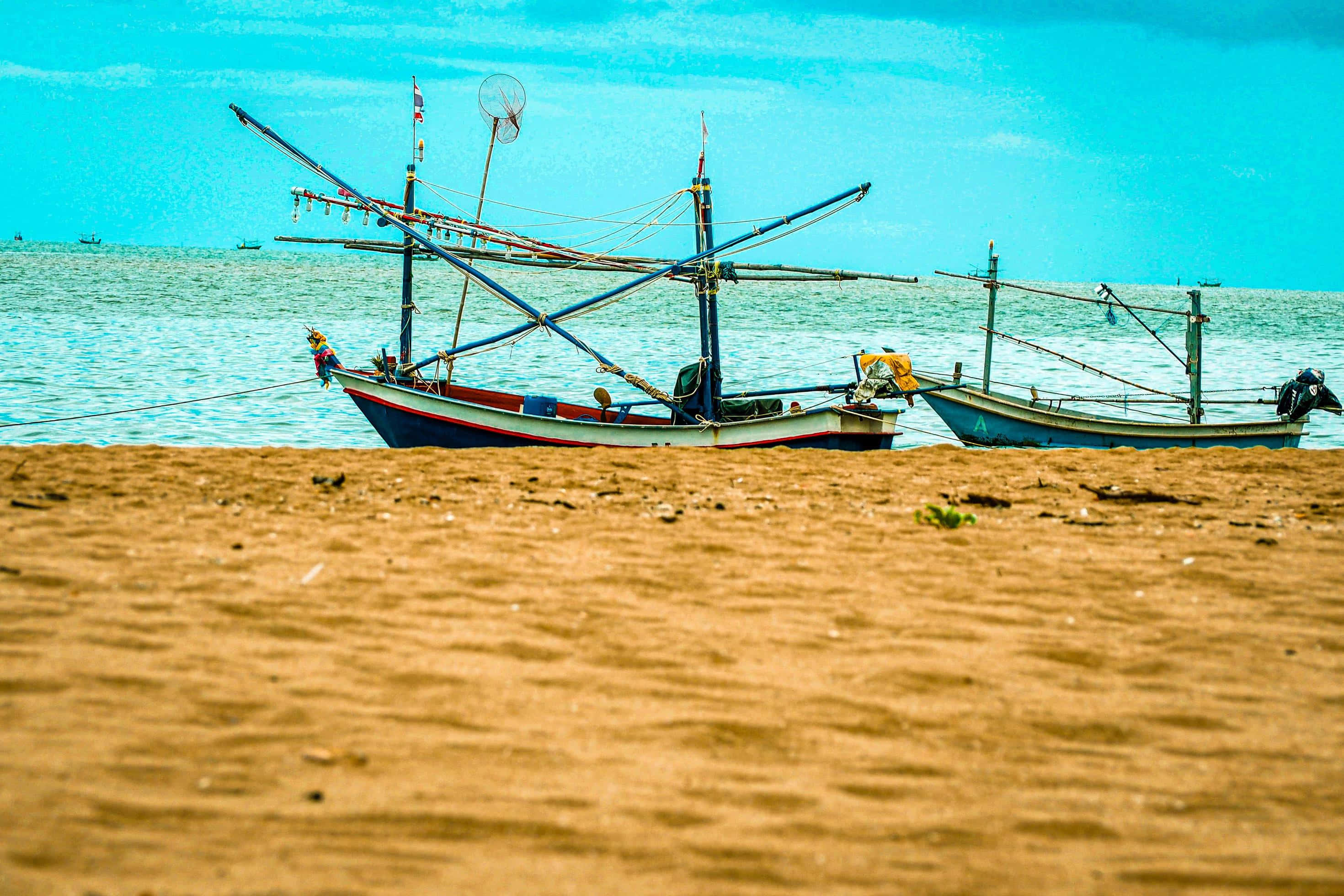 Serene Boating Adventure, Beautiful Lake, colorful fishing boats, 2K Desktop Wallpaper