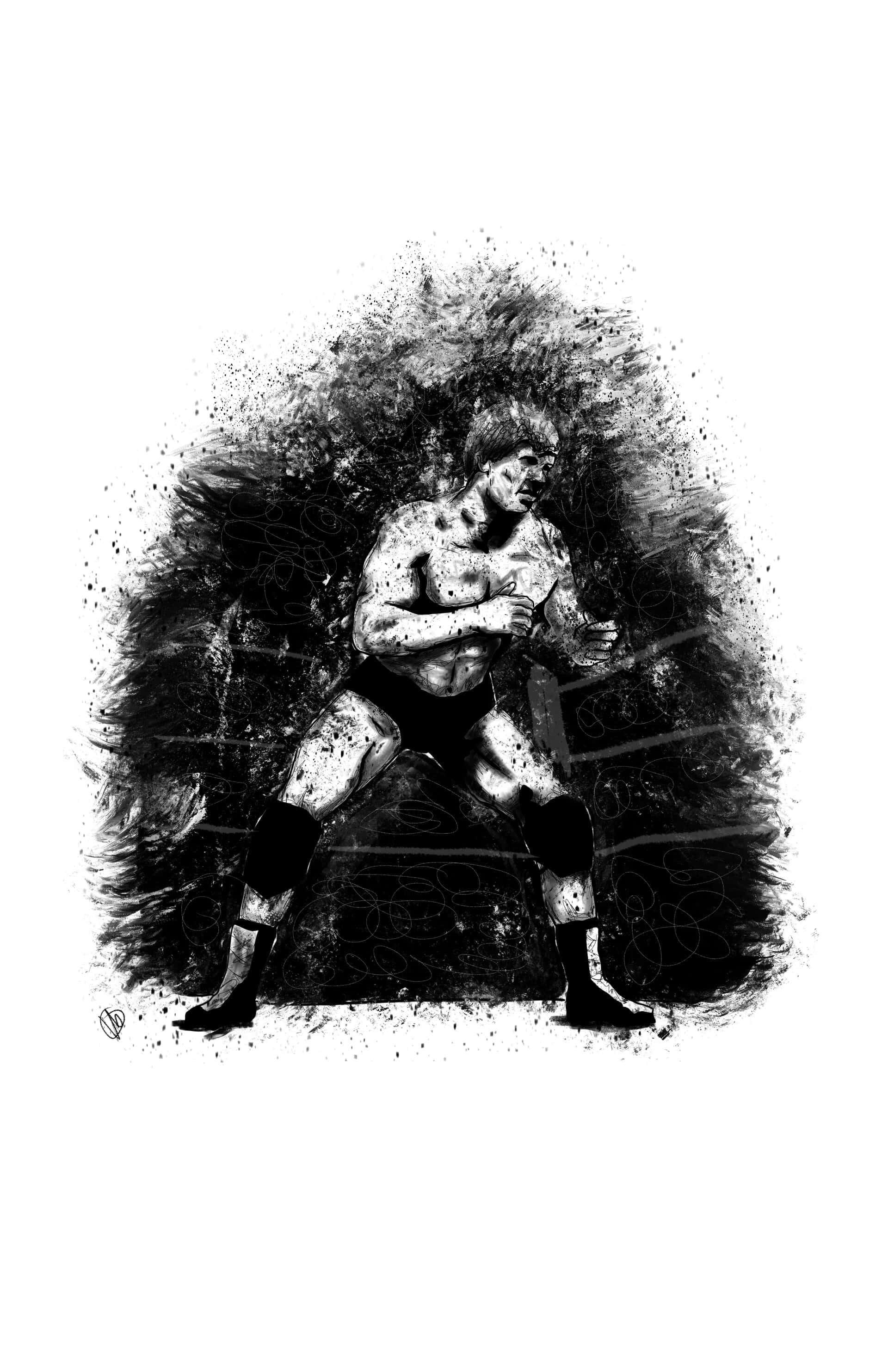 Bob Backlund, digital sketch, black trunks, 2K Phone Wallpaper
