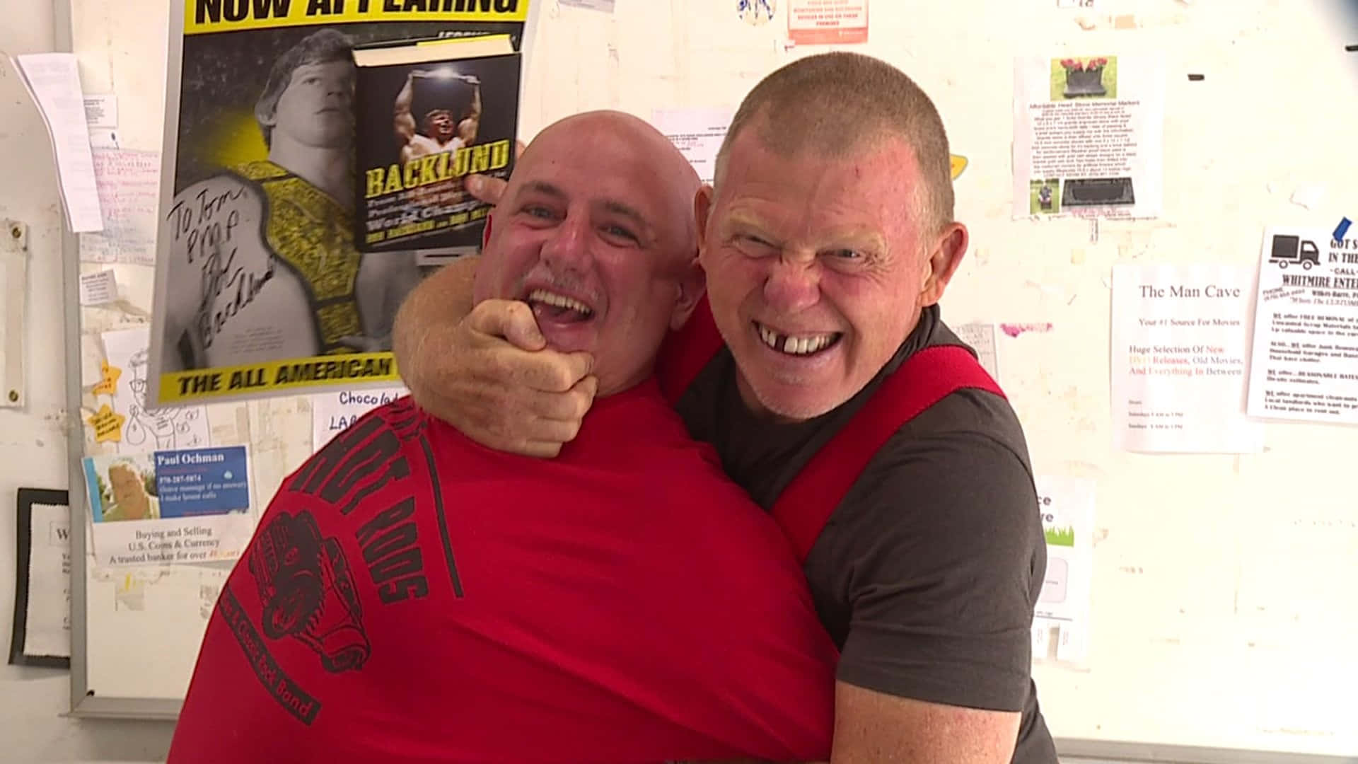Bob Backlund, red shirts, man cave, Full HD Desktop Wallpaper