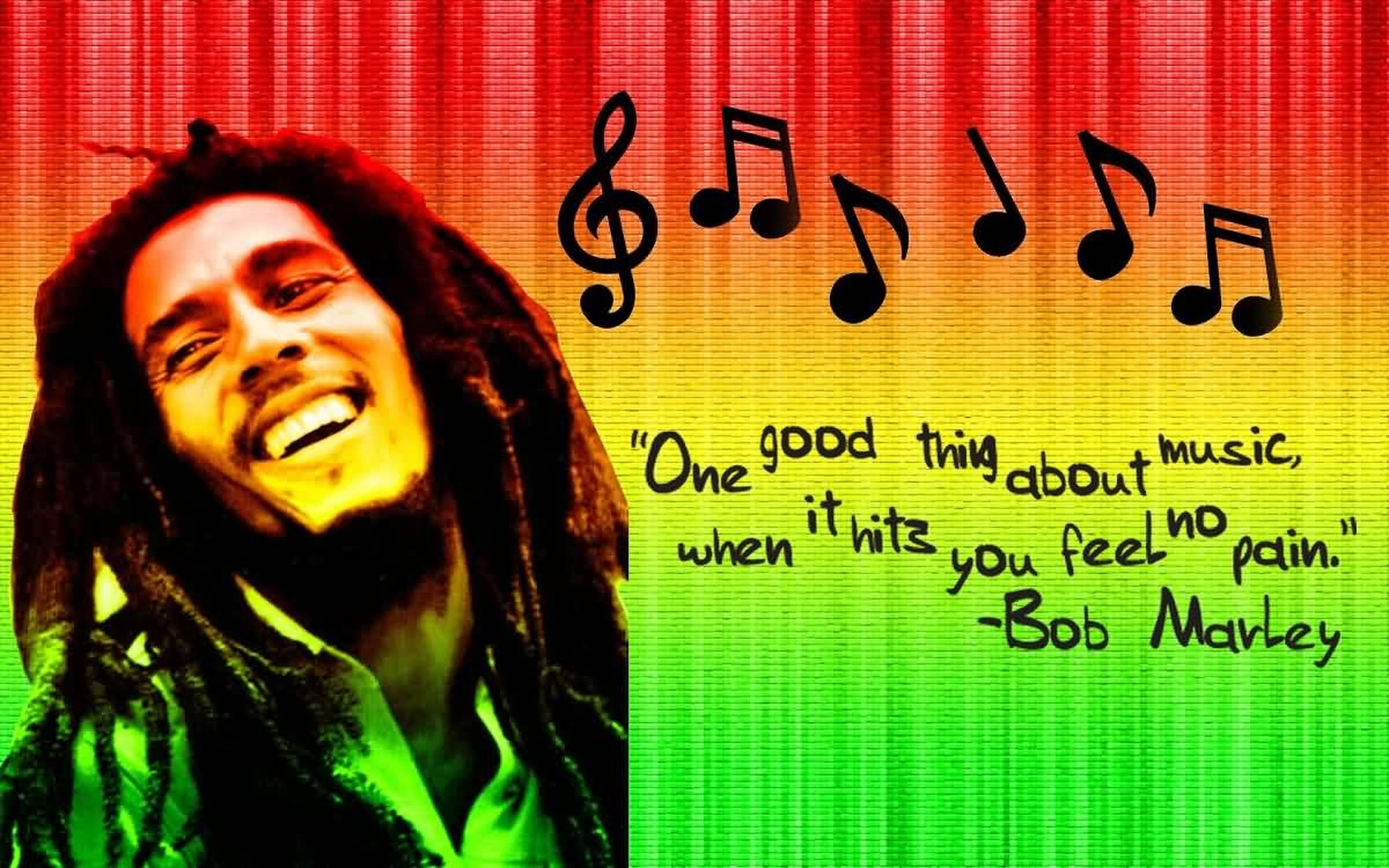 Bob Marley, music notes, vibrant red yellow green gradient background, Full HD Desktop Wallpaper