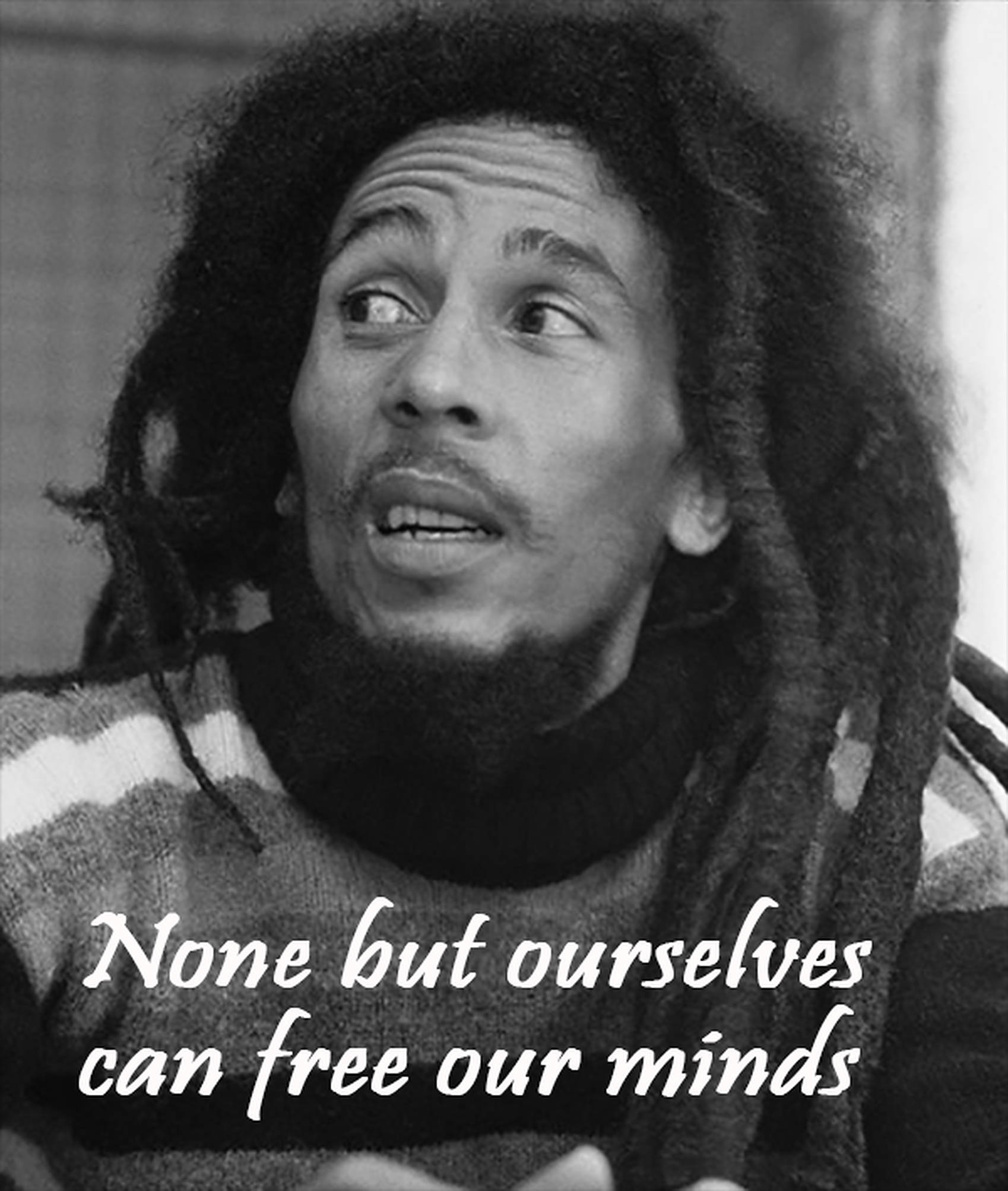 Bob Marley, Free Our Minds, black and white portrait, Full HD Phone Wallpaper