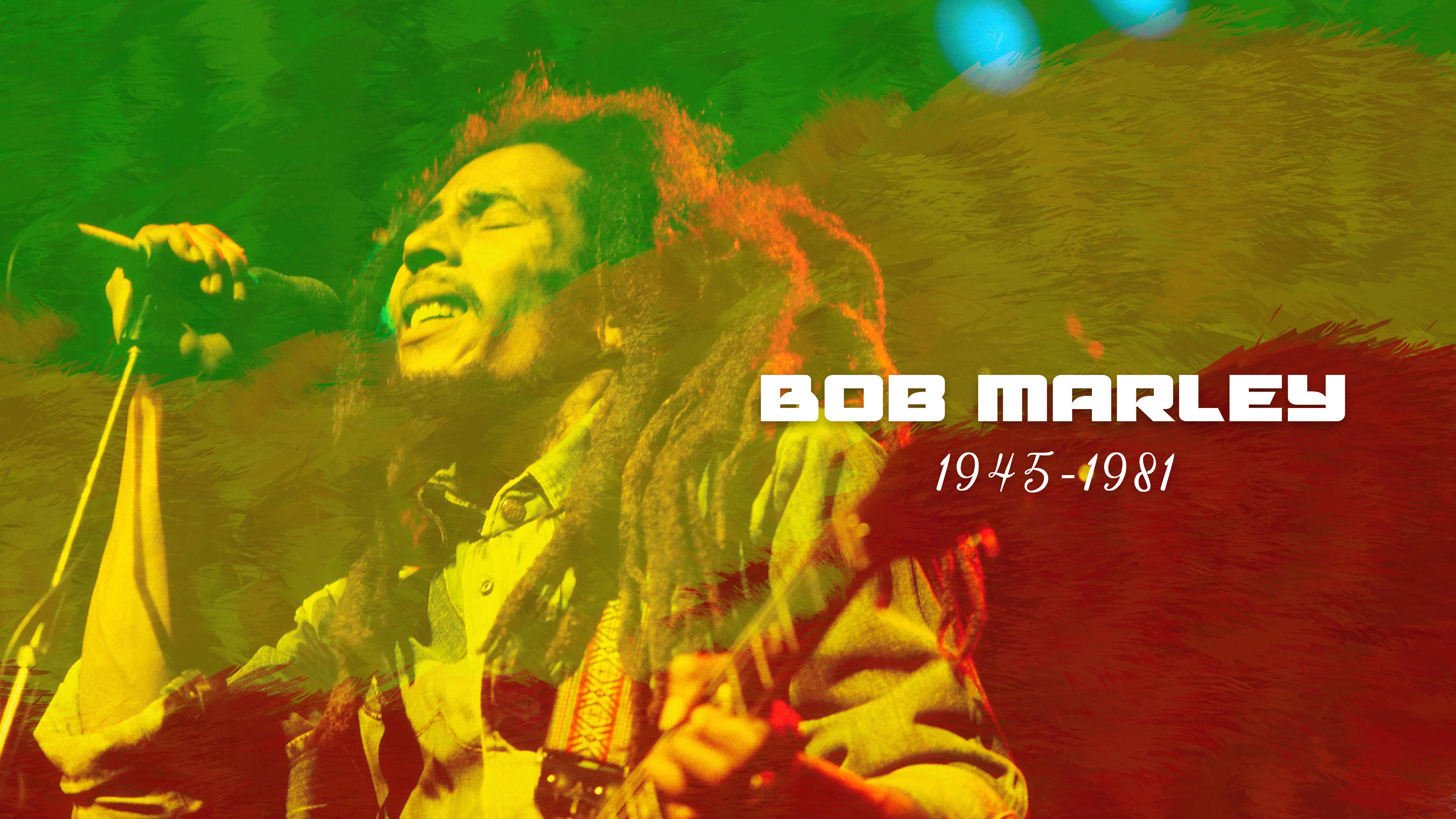 Bob Marley, 1945 to 1981, vibrant green and red stage lights, 4K Desktop Wallpaper