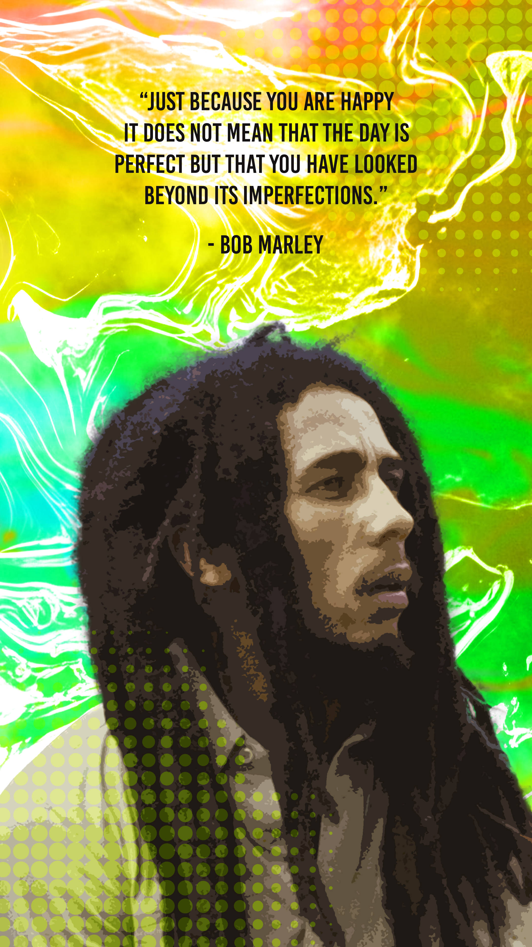 Bob Marley, psychedelic background, swirling neon colors, 4K Phone Wallpaper